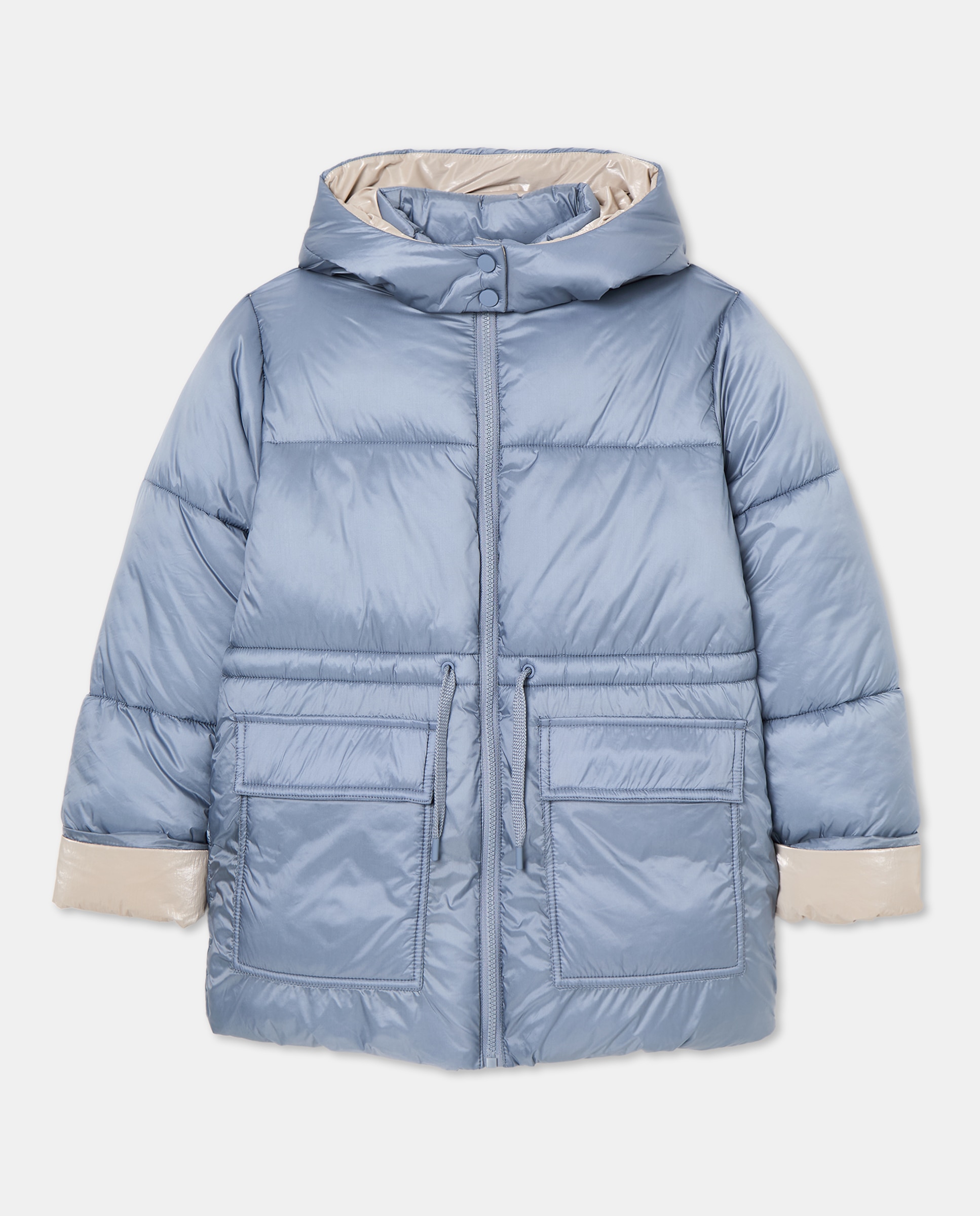 Parka Acolchoada com Dobra na Manga Laminada 410 Azul Claro-4