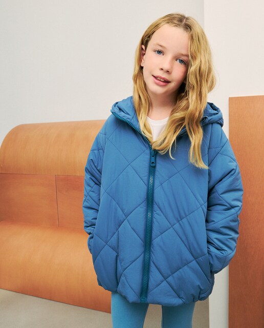 Imagen 0 de Chaquetón acolchado rombos de niña con capucha