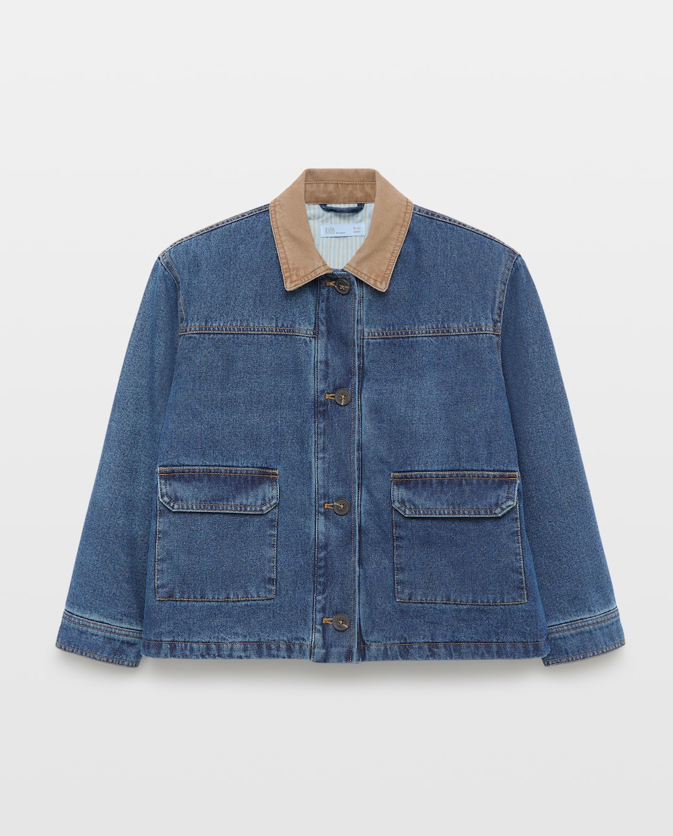 Imagen 0 de Chaqueta oversize denim con cuello a contraste en pana de niña Gris