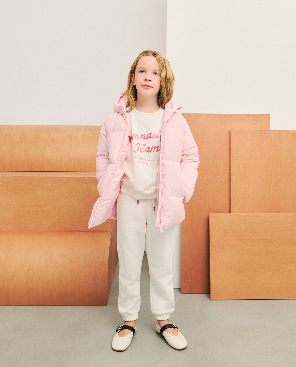 Parka Básica Tipo Blusão Acolchoado Rosa-claro-2