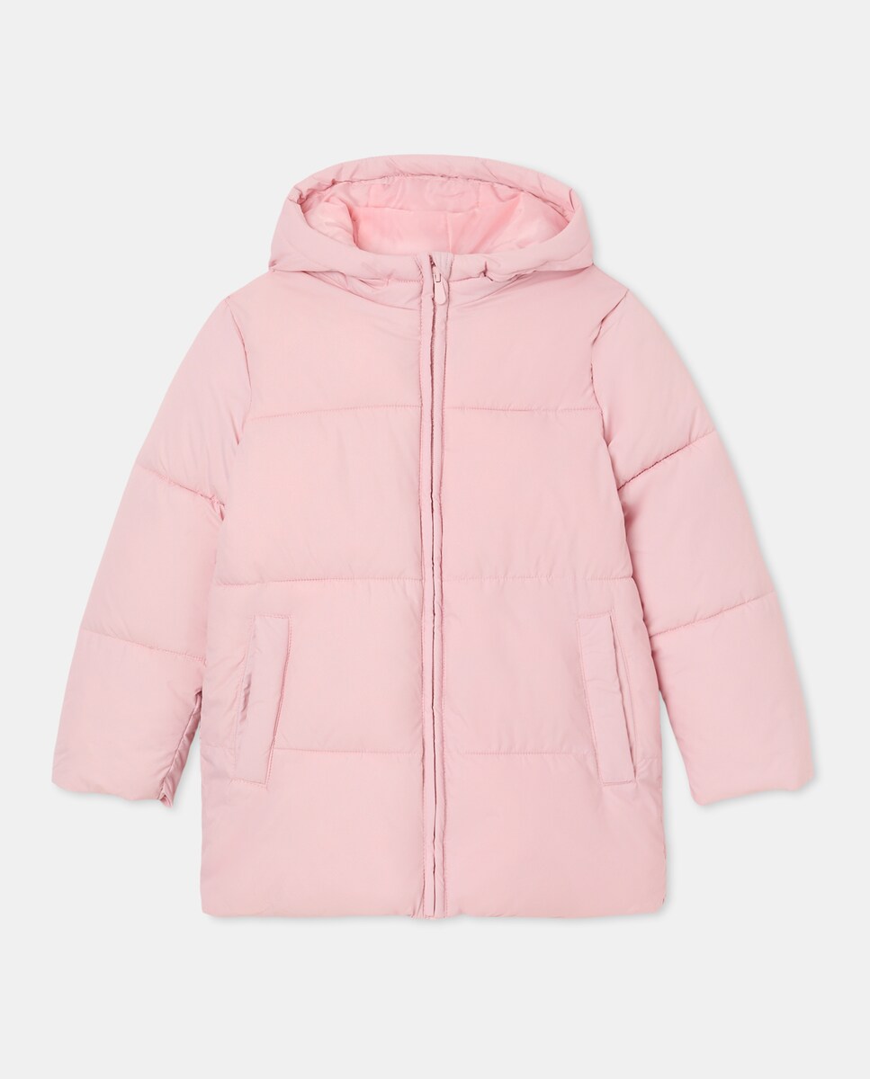 Parka Básica Tipo Blusão Acolchoado Rosa-claro-4