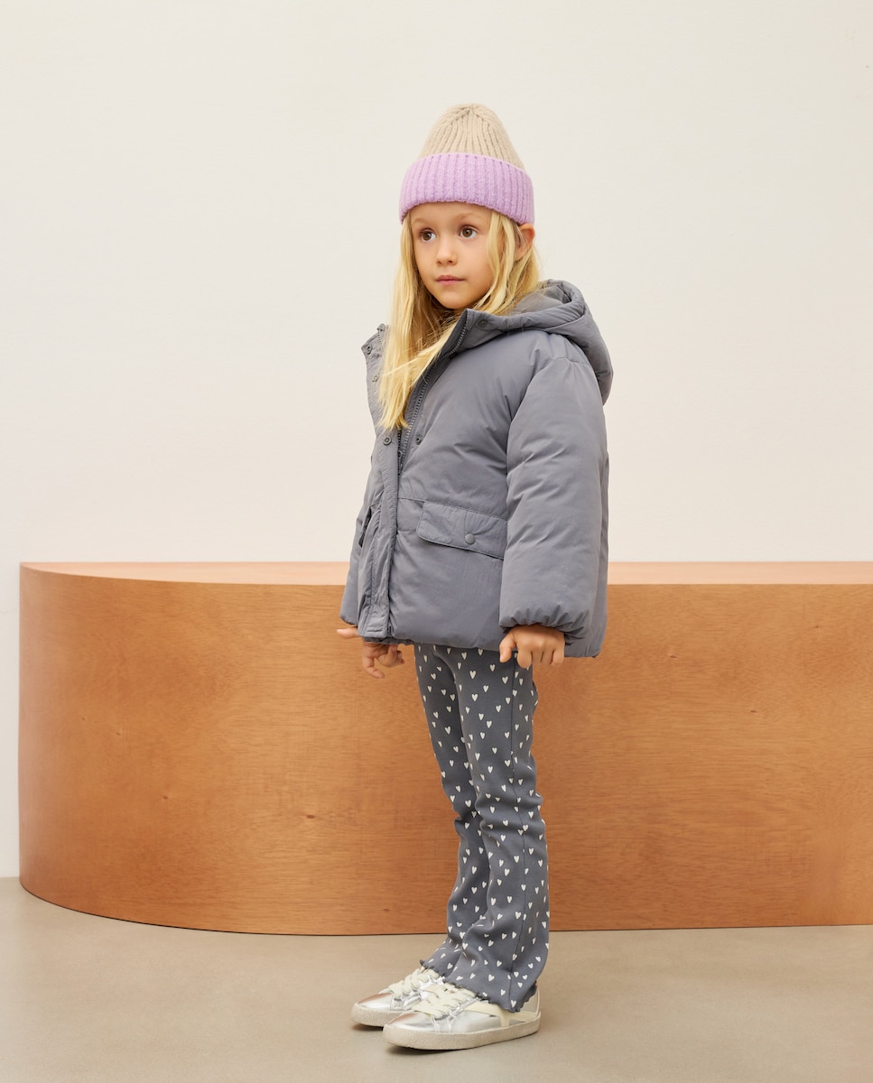 Parka Tipo Blusão Acolchoado com Capuz e Corte Curvo nos Bolsos Chumbo-2