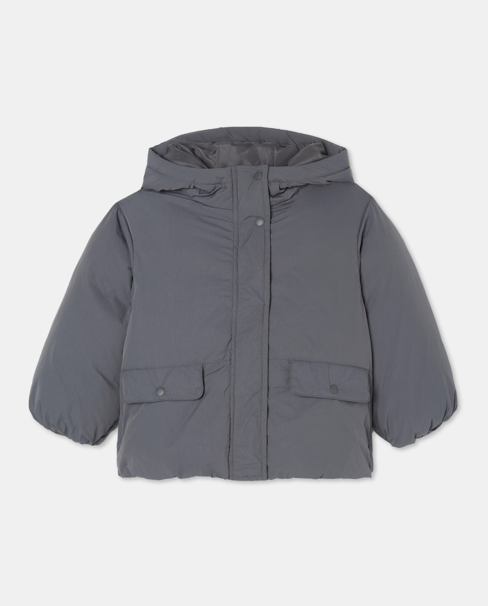 Parka Tipo Blusão Acolchoado com Capuz e Corte Curvo nos Bolsos Chumbo-5