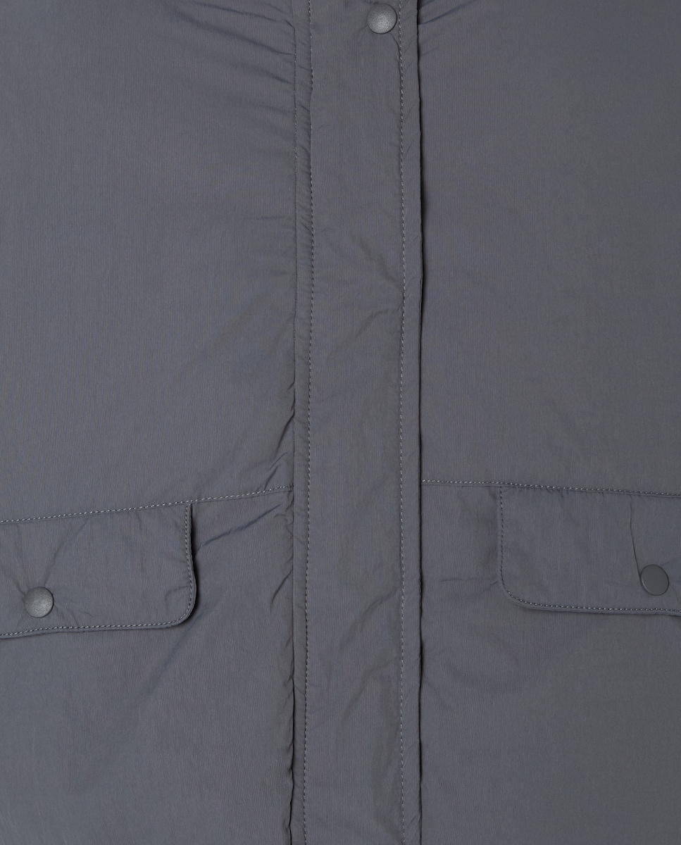 Parka Tipo Blusão Acolchoado com Capuz e Corte Curvo nos Bolsos Chumbo-6