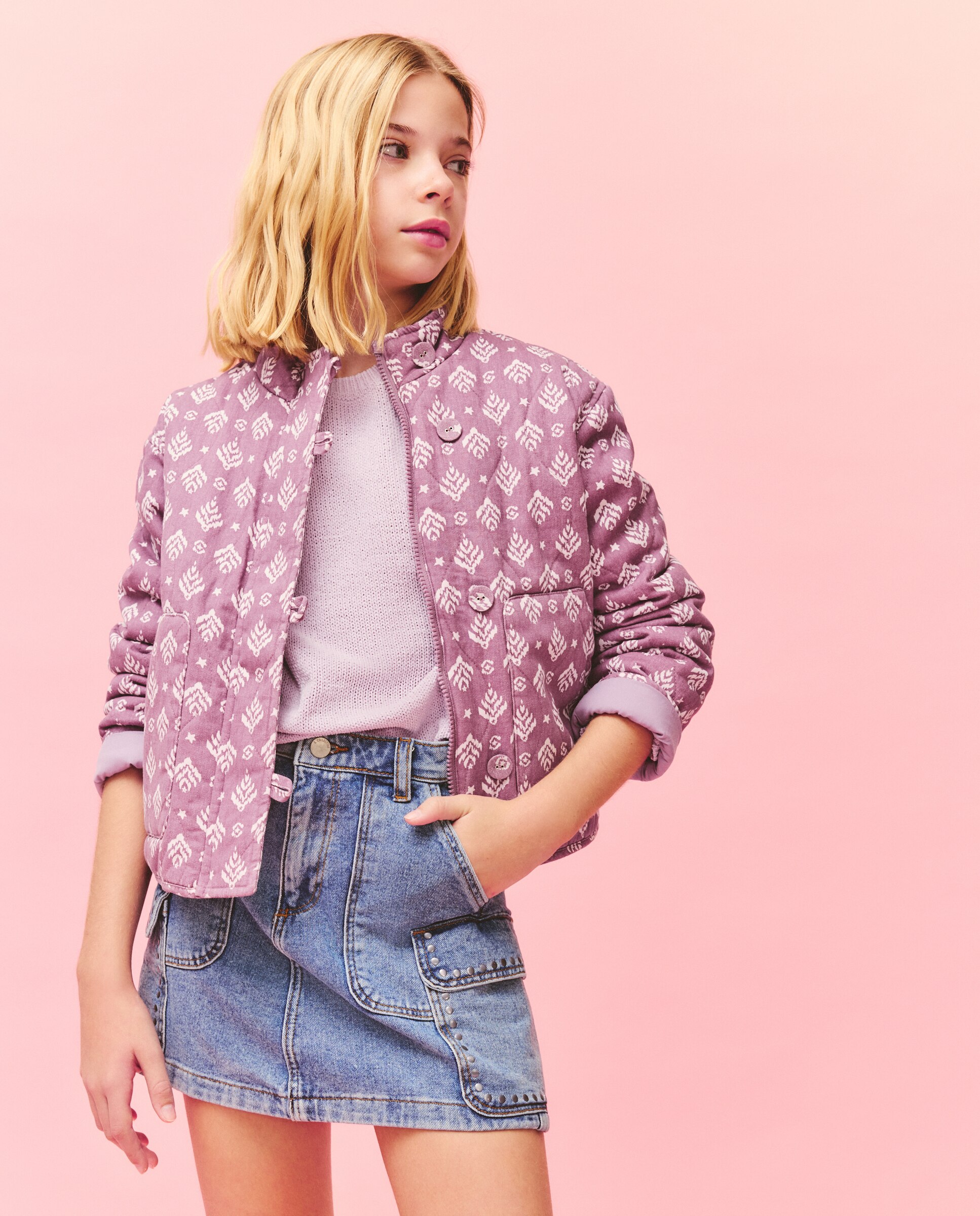 Casaco Acolchoado Quilted aos Losangos Estampado Kids El Corte Inglés Rosa-2