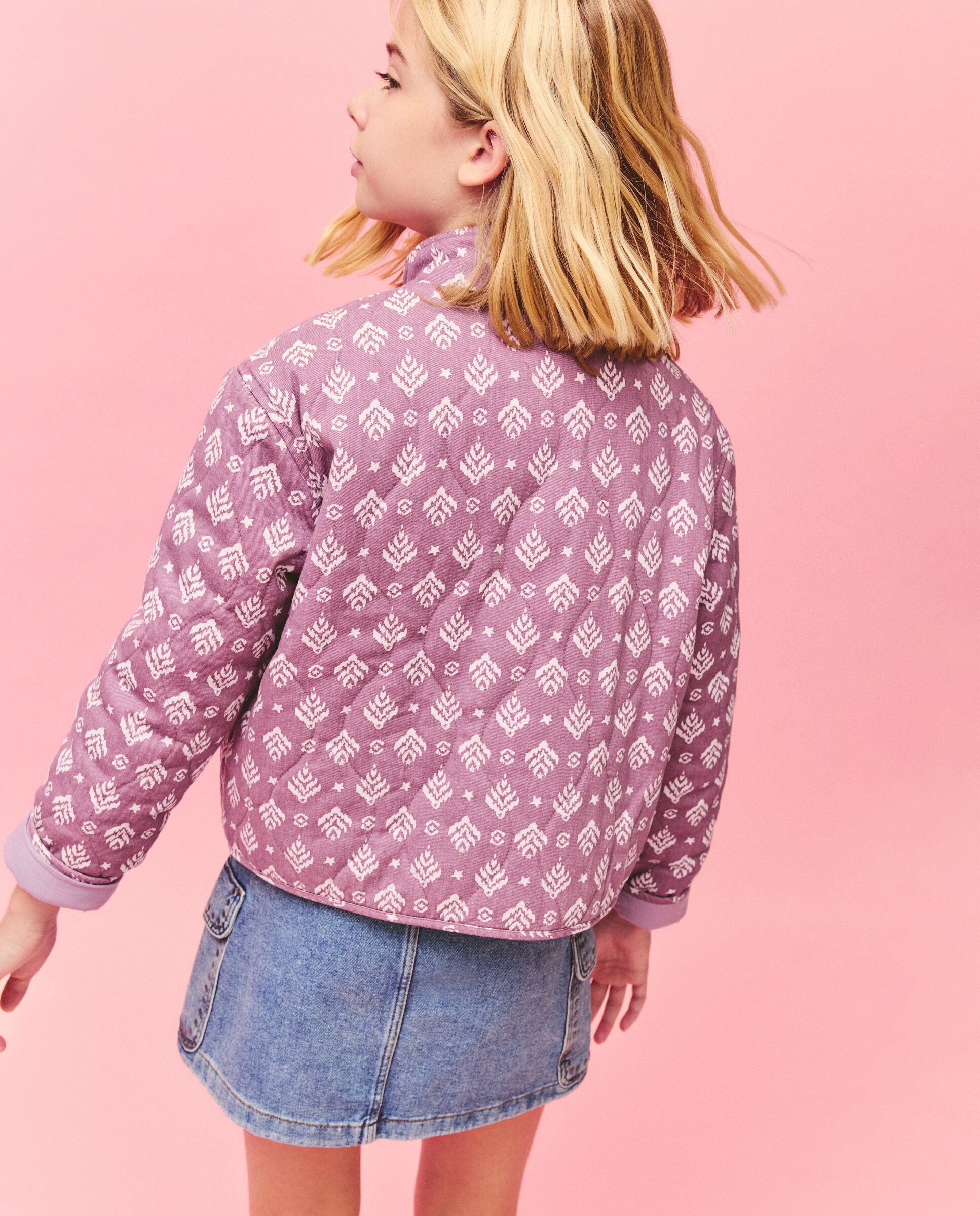 Casaco Acolchoado Quilted aos Losangos Estampado Kids El Corte Inglés Rosa-3