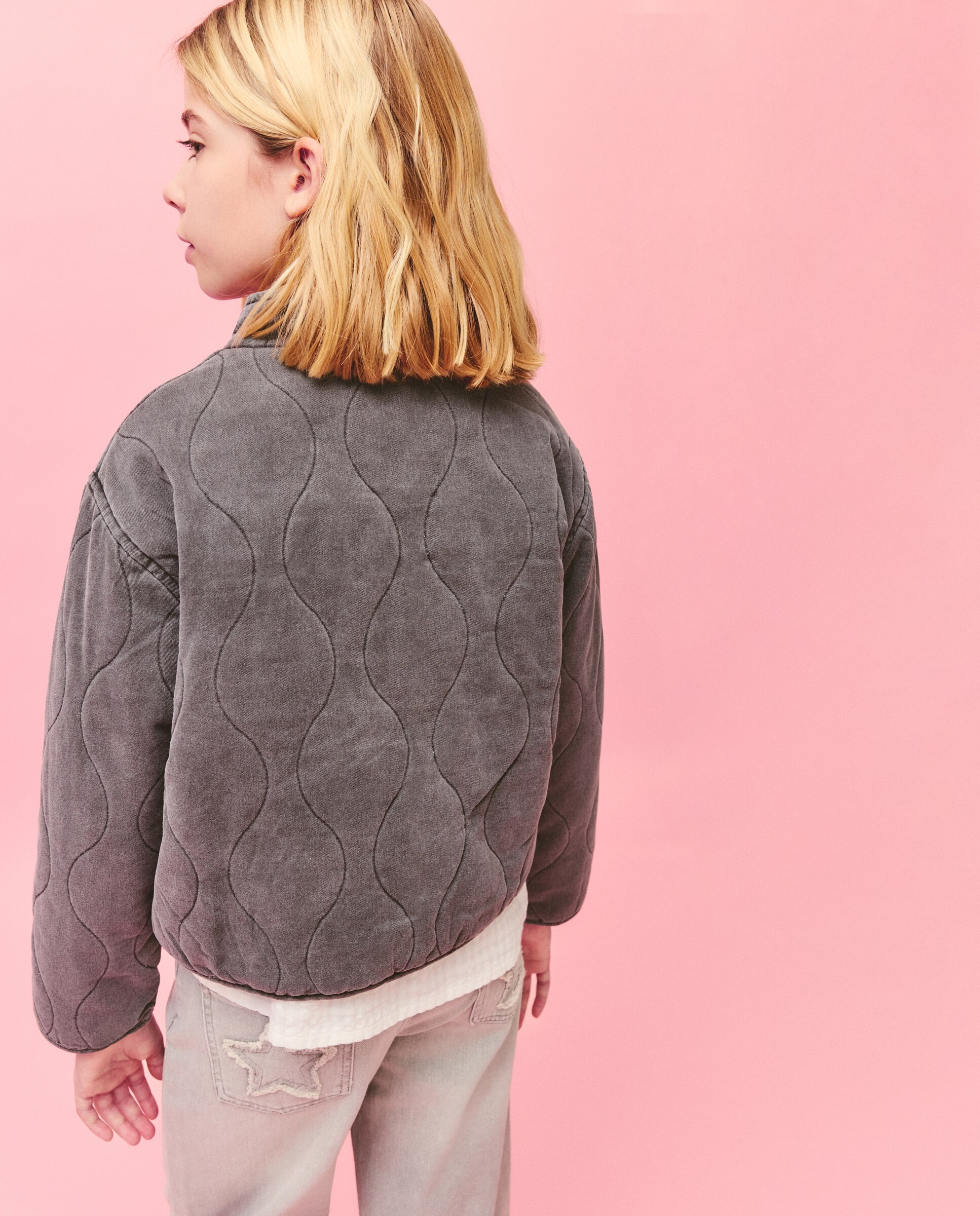 Casaco Acolchoado Quilted com Losangos e Efeito de Lavagem Kids El Corte Inglés Chumbo-4