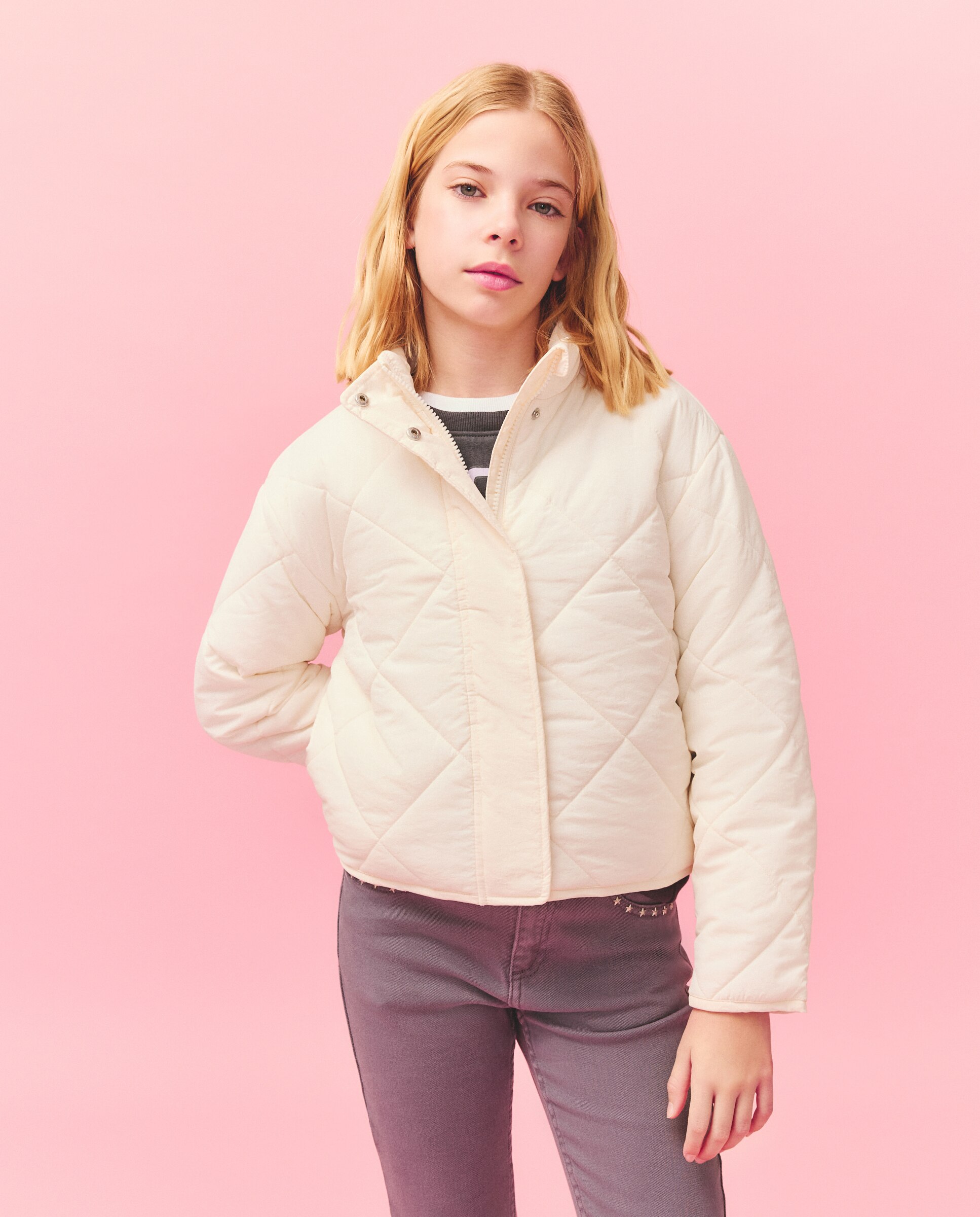 Casaco Acolchoado Quilted aos Losangos Metálico Kids El Corte Inglés 120 Cru-2