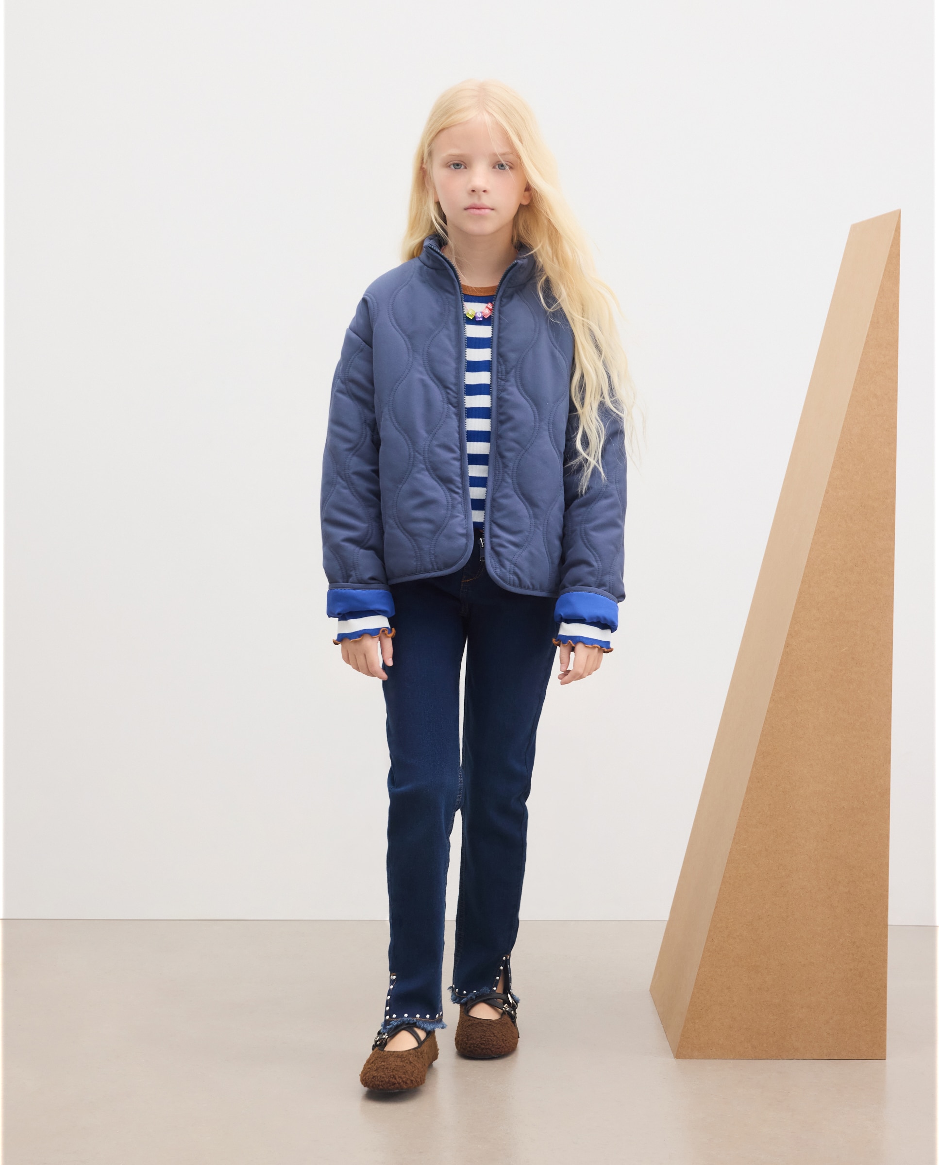 Cazadora fluida acolchada con ondas de niña - Kids El Corte Inglés - Azul marino Azul marino-1