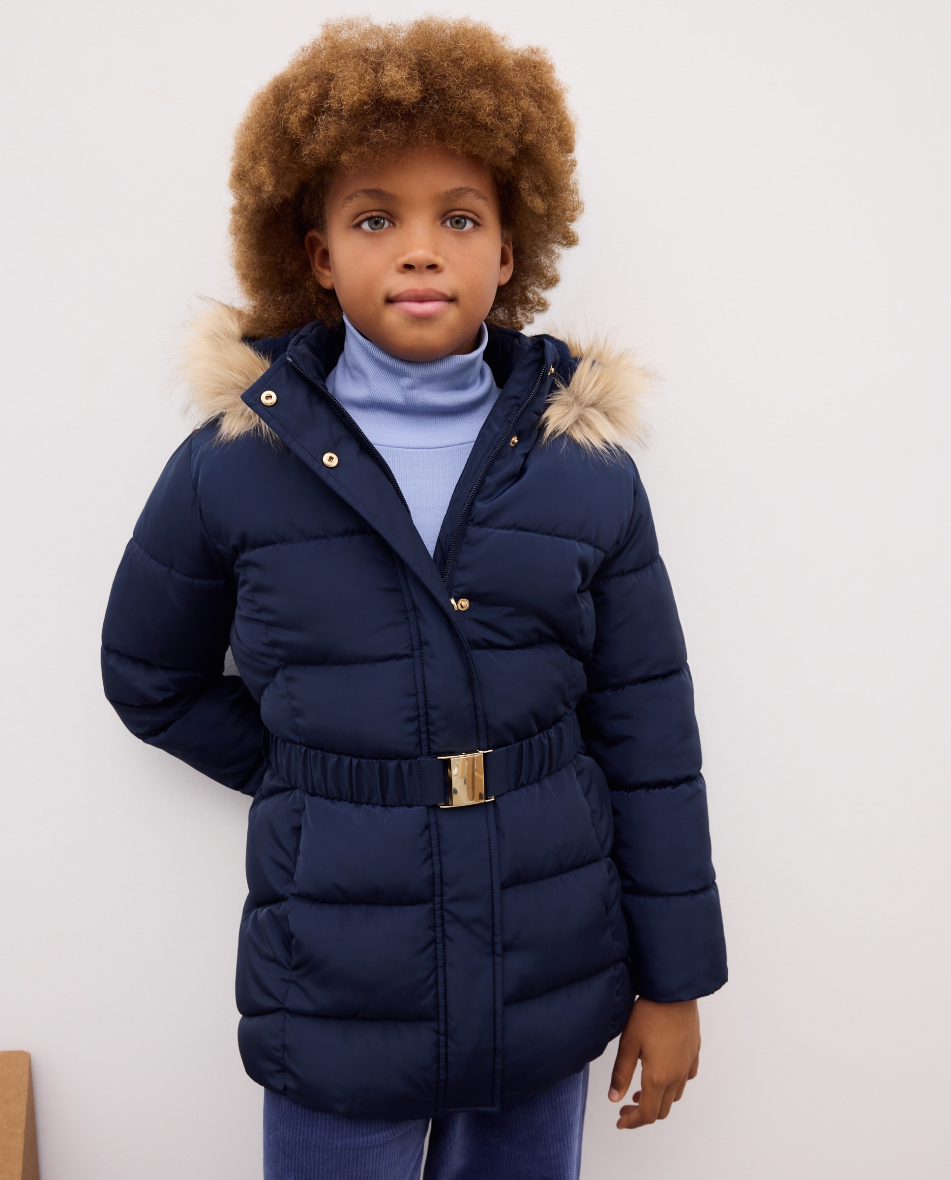 Imagen 1 de Parka larga lisa con cinturón de niña - Kids El Corte Inglés - Azul marino Azul marino