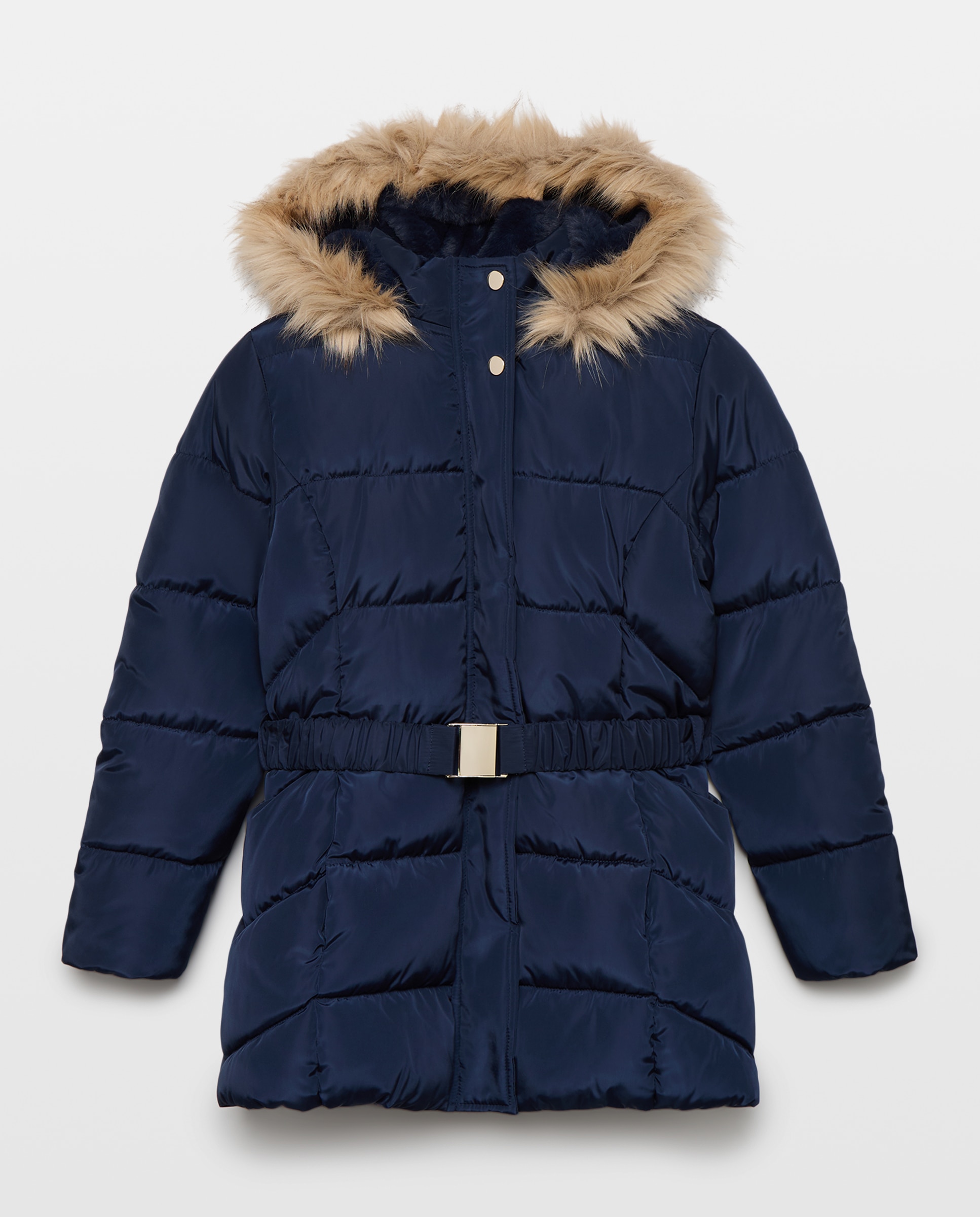 Imagen 4 de Parka larga lisa con cinturón de niña - Kids El Corte Inglés - Azul marino Azul marino