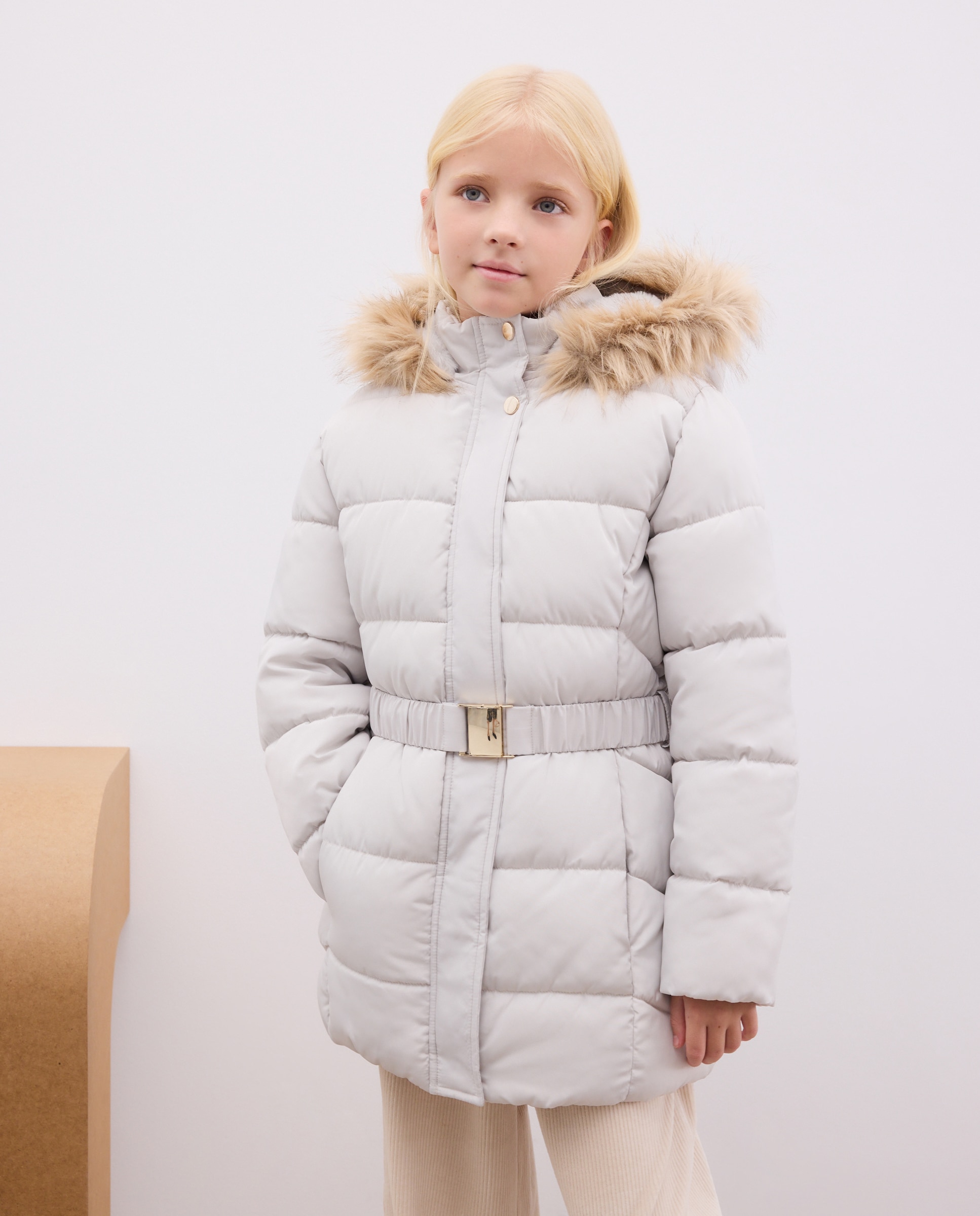 Imagen 1 de Parka larga lisa con cinturón de niña - Kids El Corte Inglés - 120 Crudo 120 Crudo