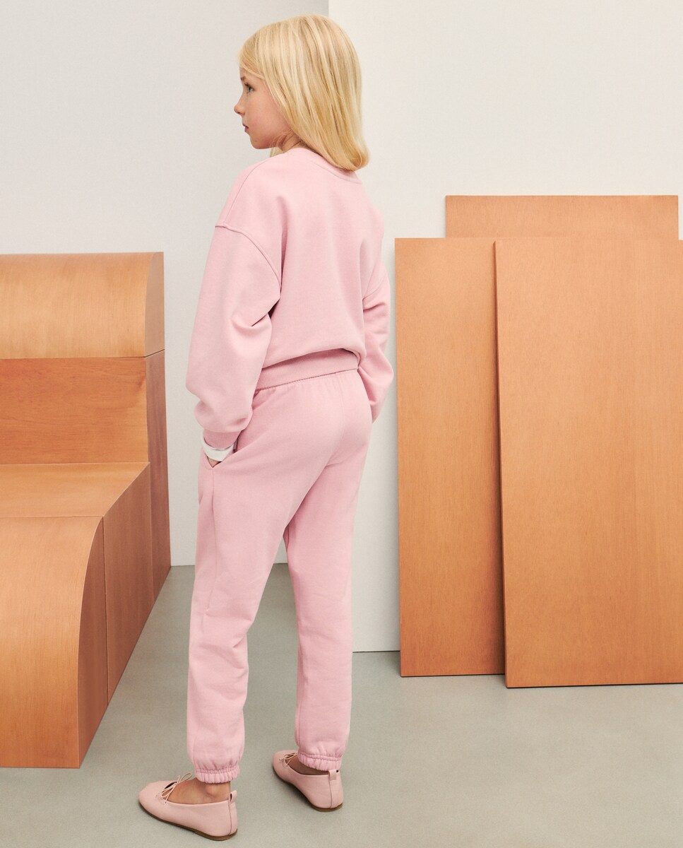 Sweatshirt de Felpa Básica com Decote Redondo e Estampado Posicional de Foil Rosa-3