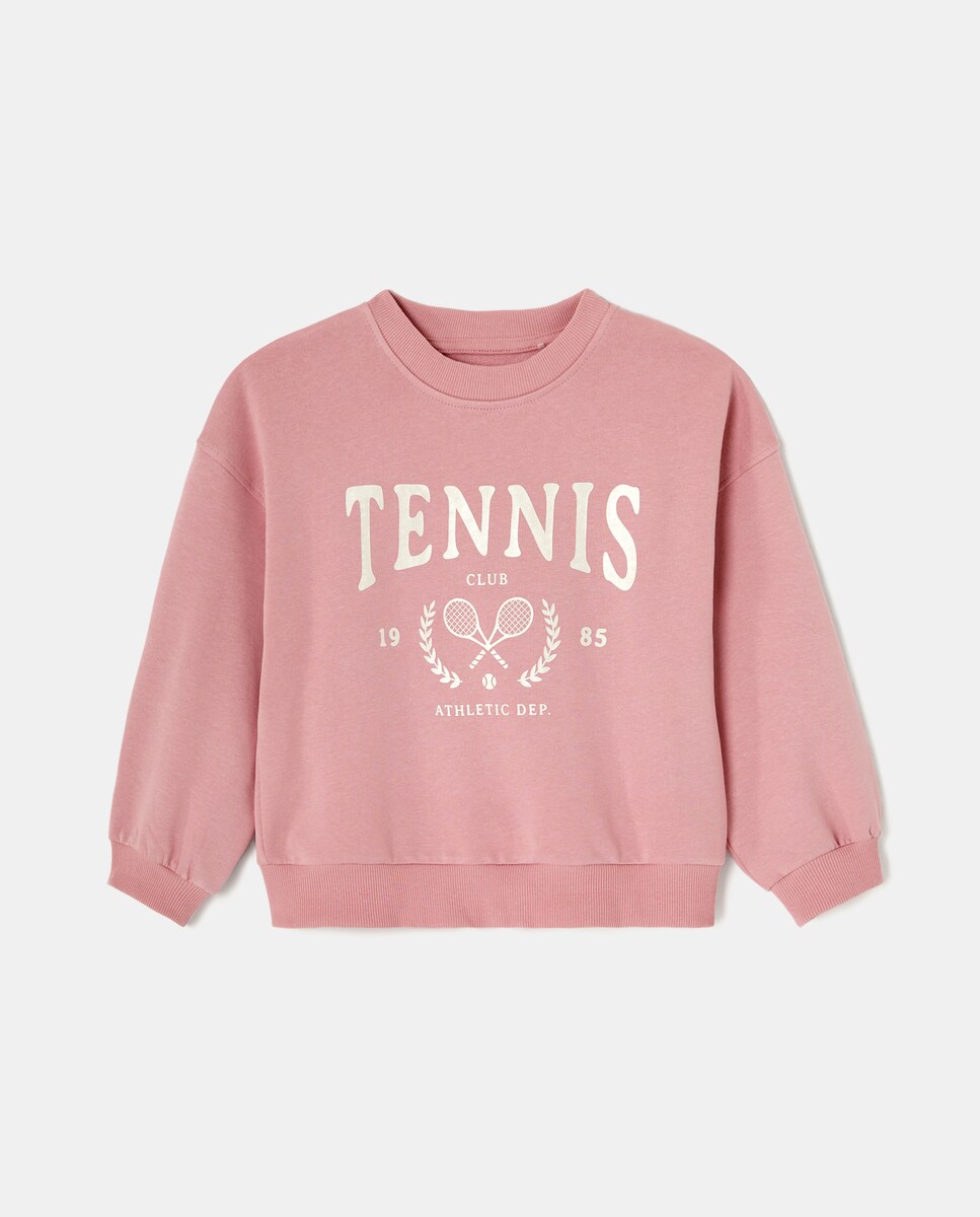 Sweatshirt de Felpa Básica com Decote Redondo e Estampado Posicional de Foil Rosa-4