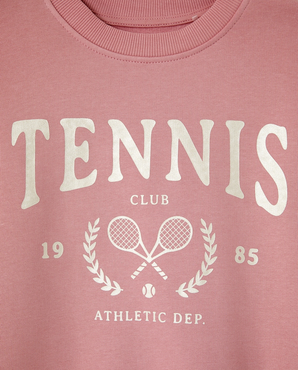 Sweatshirt de Felpa Básica com Decote Redondo e Estampado Posicional de Foil Rosa-5