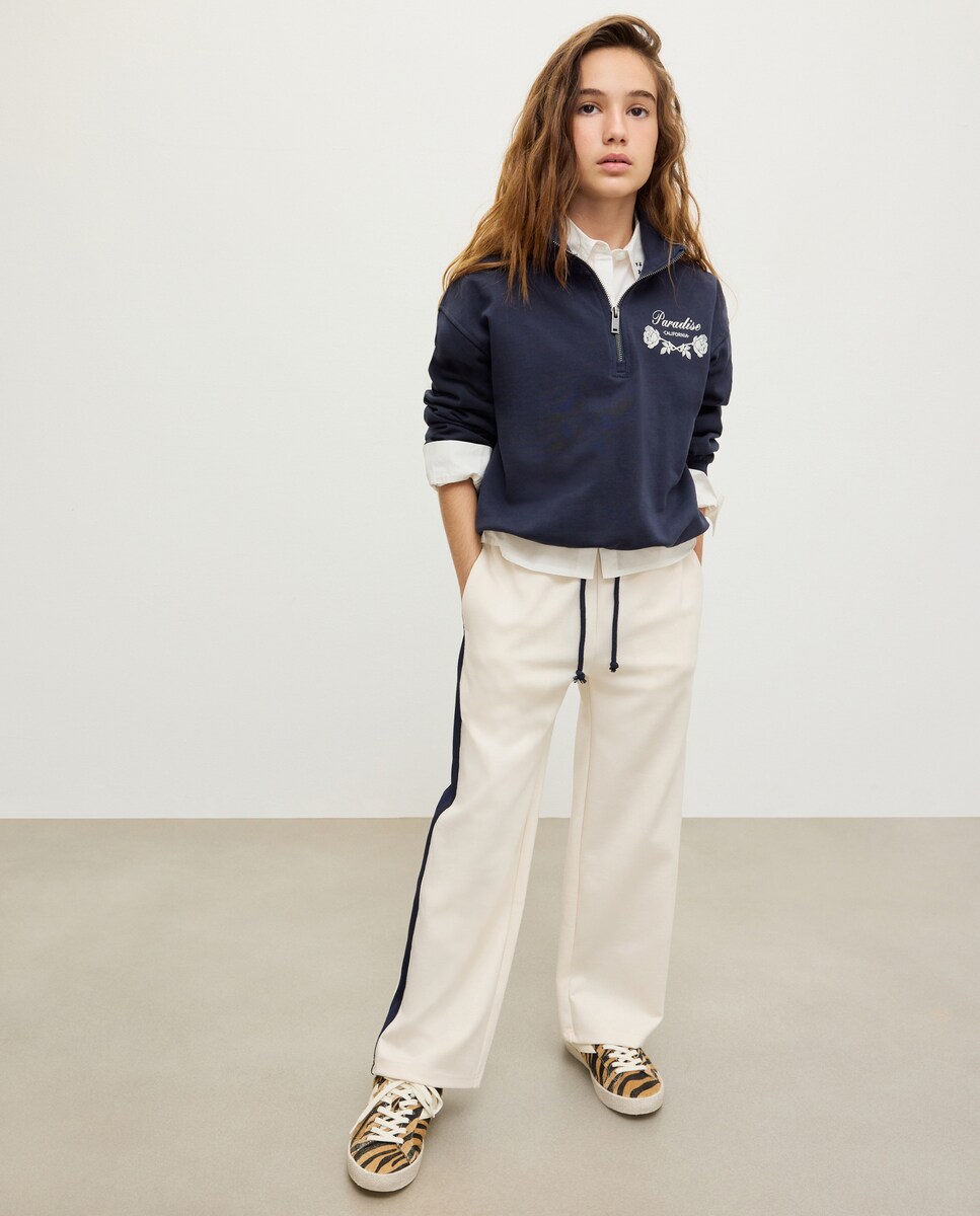 Sweatshirt com Meio Fecho de Correr Posicional nas Costas Azul-2