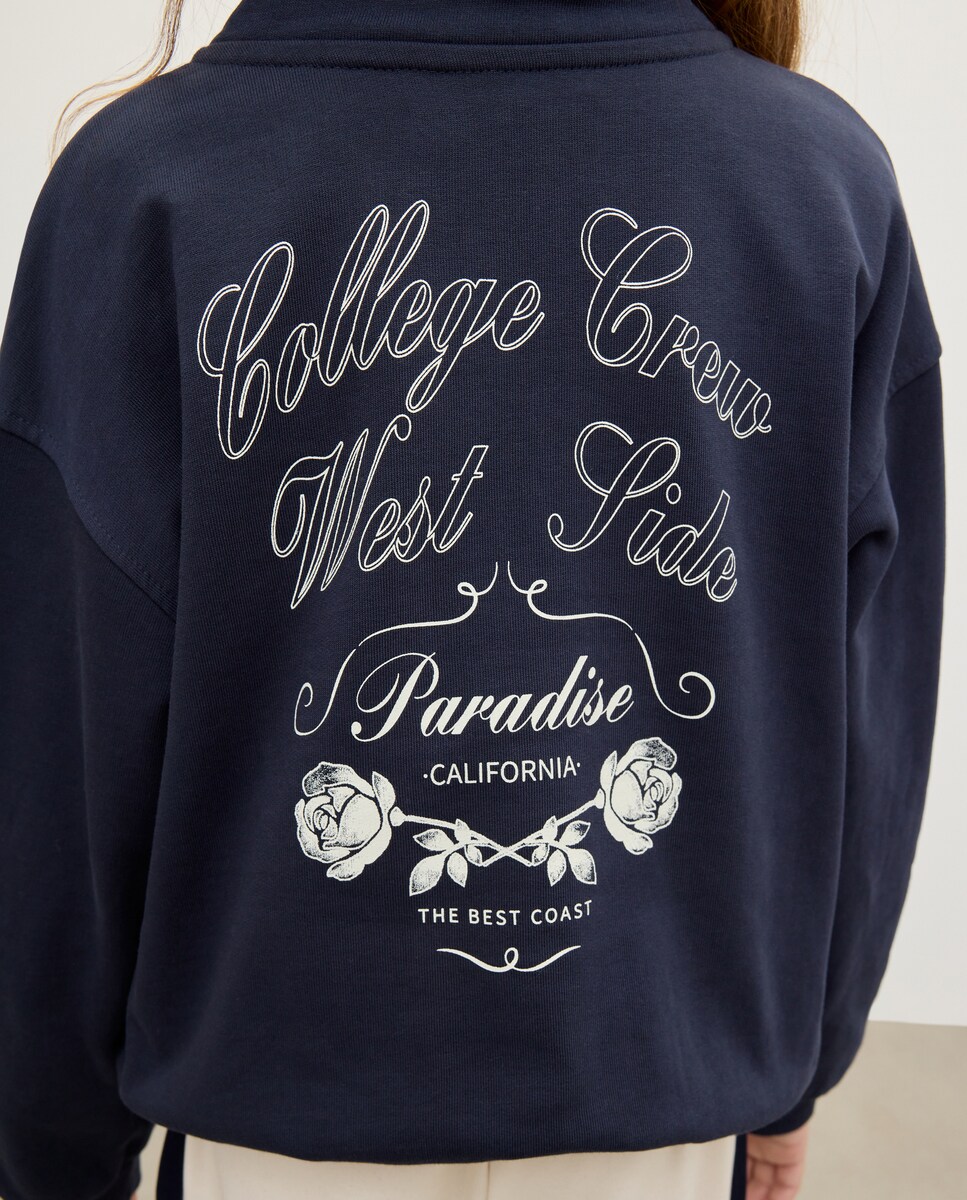 Sweatshirt com Meio Fecho de Correr Posicional nas Costas Azul-4