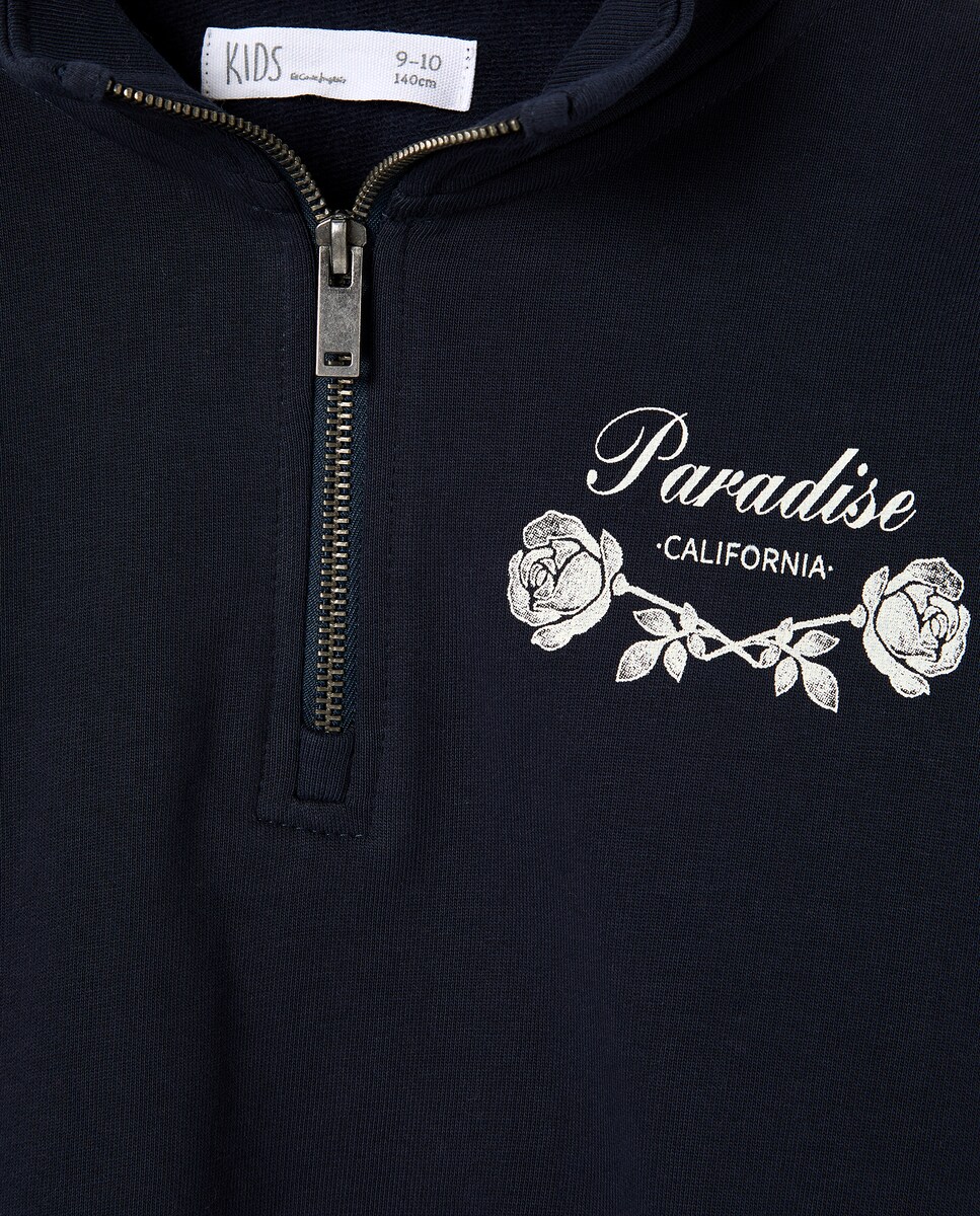 Sweatshirt com Meio Fecho de Correr Posicional nas Costas Azul-6