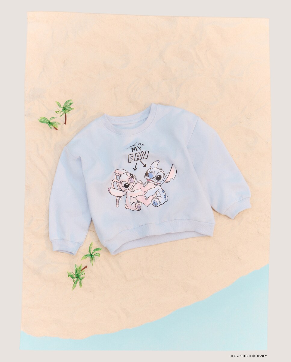 Sweatshirt com Decote Redondo e Detalhe Stitch 400 Azul-6