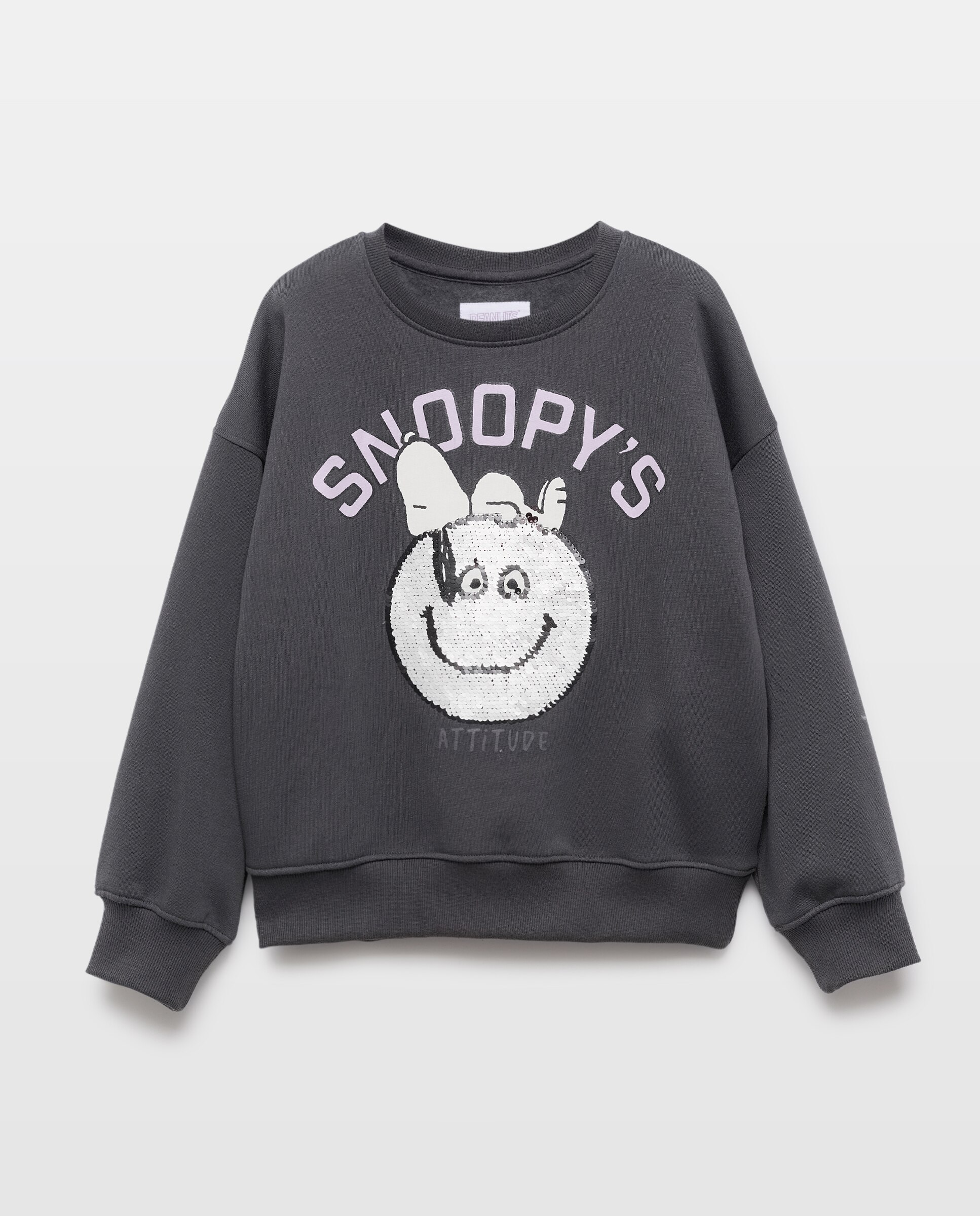 Sweatshirt de Decote Redondo com Estampado Posicional Snoopy Smiley e Lantejoulas Reversíveis Kids El Corte Inglés 830 Antracite-4