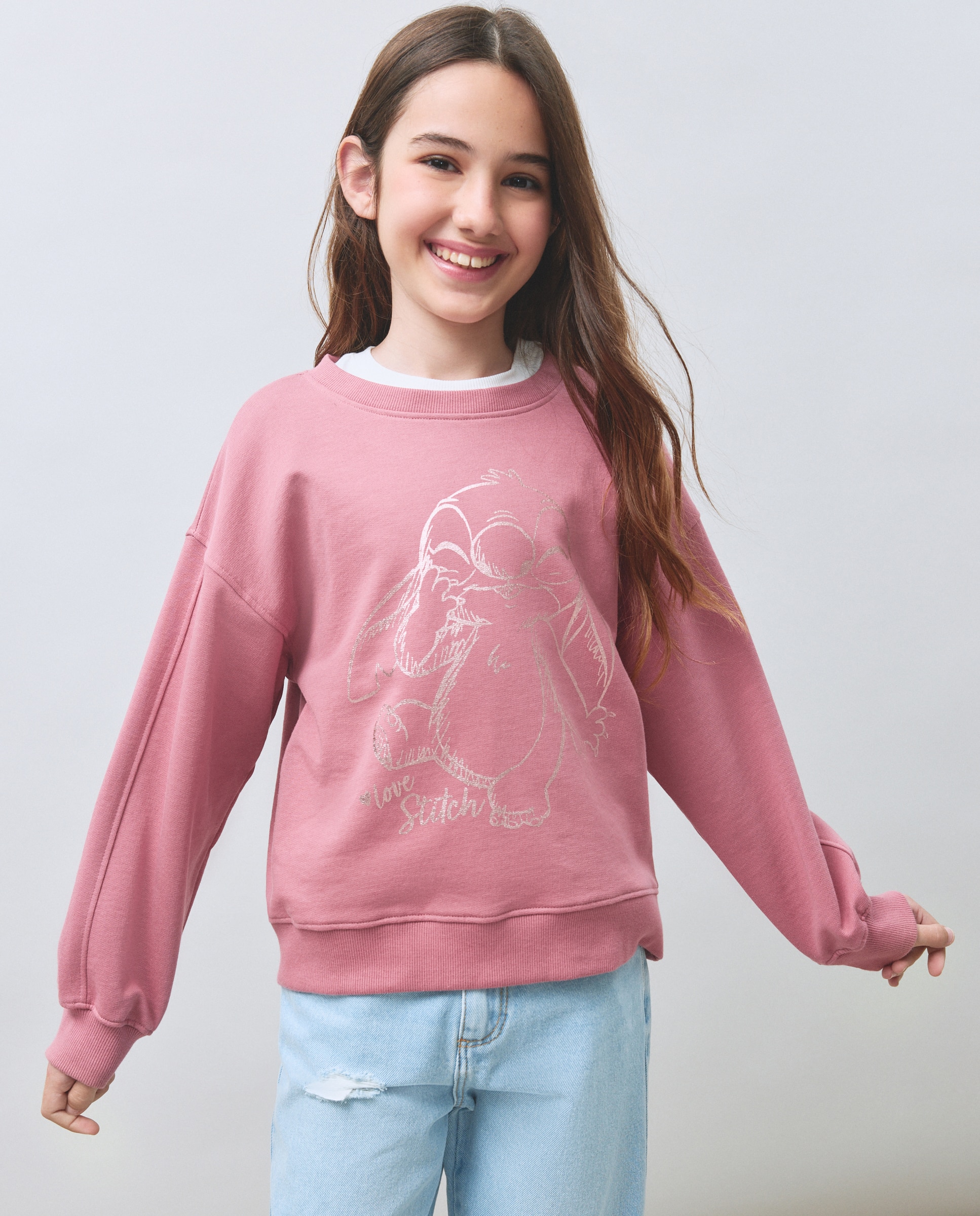 Sweatshirt de Decote Redondo com Estampado Posicional de Perfil em Upson Stitch Kids El Corte Inglés Ameixa-2