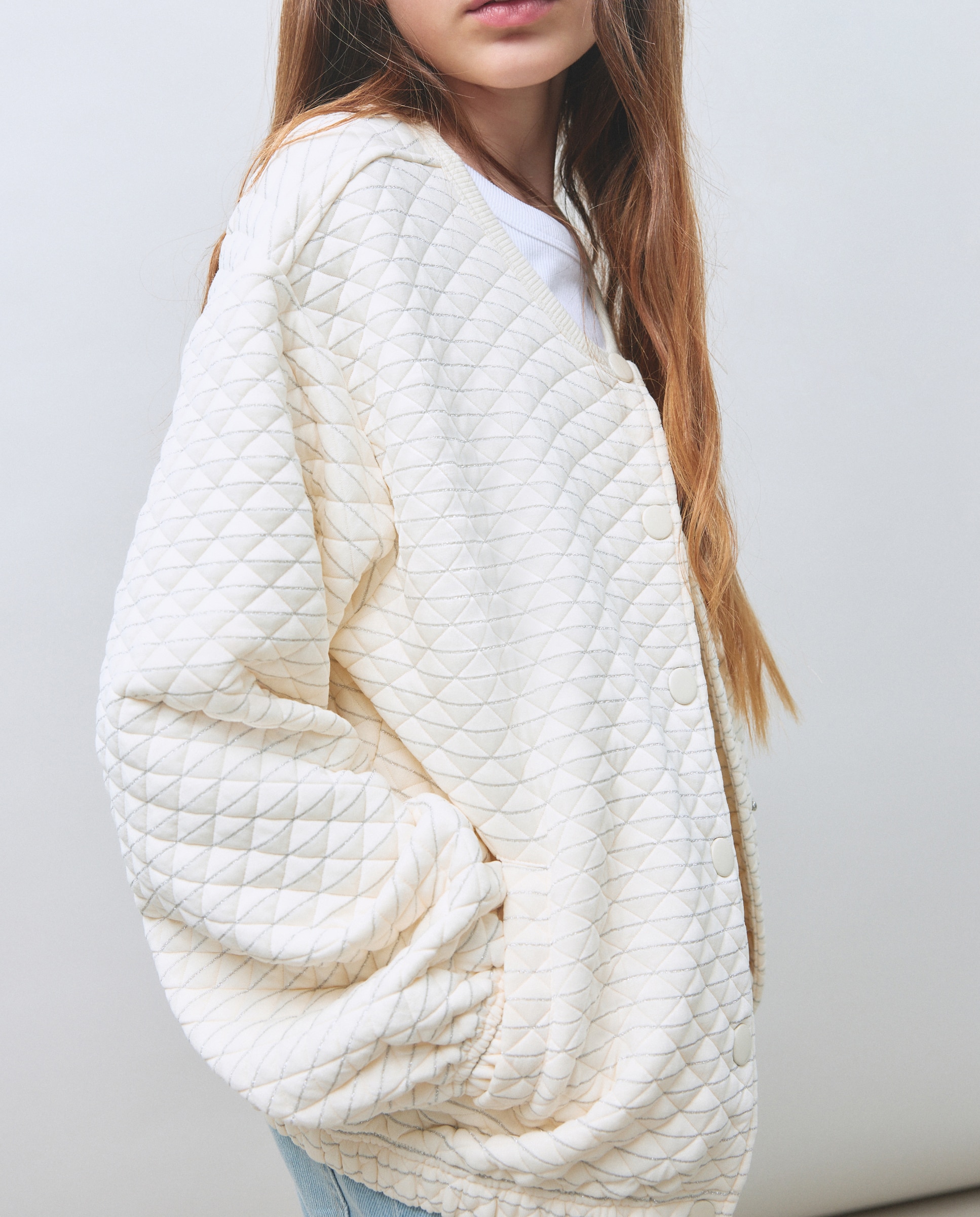 Sweatshirt Tipo Blusão Acolchoado com Risca de Fio Metalizado Branco-2
