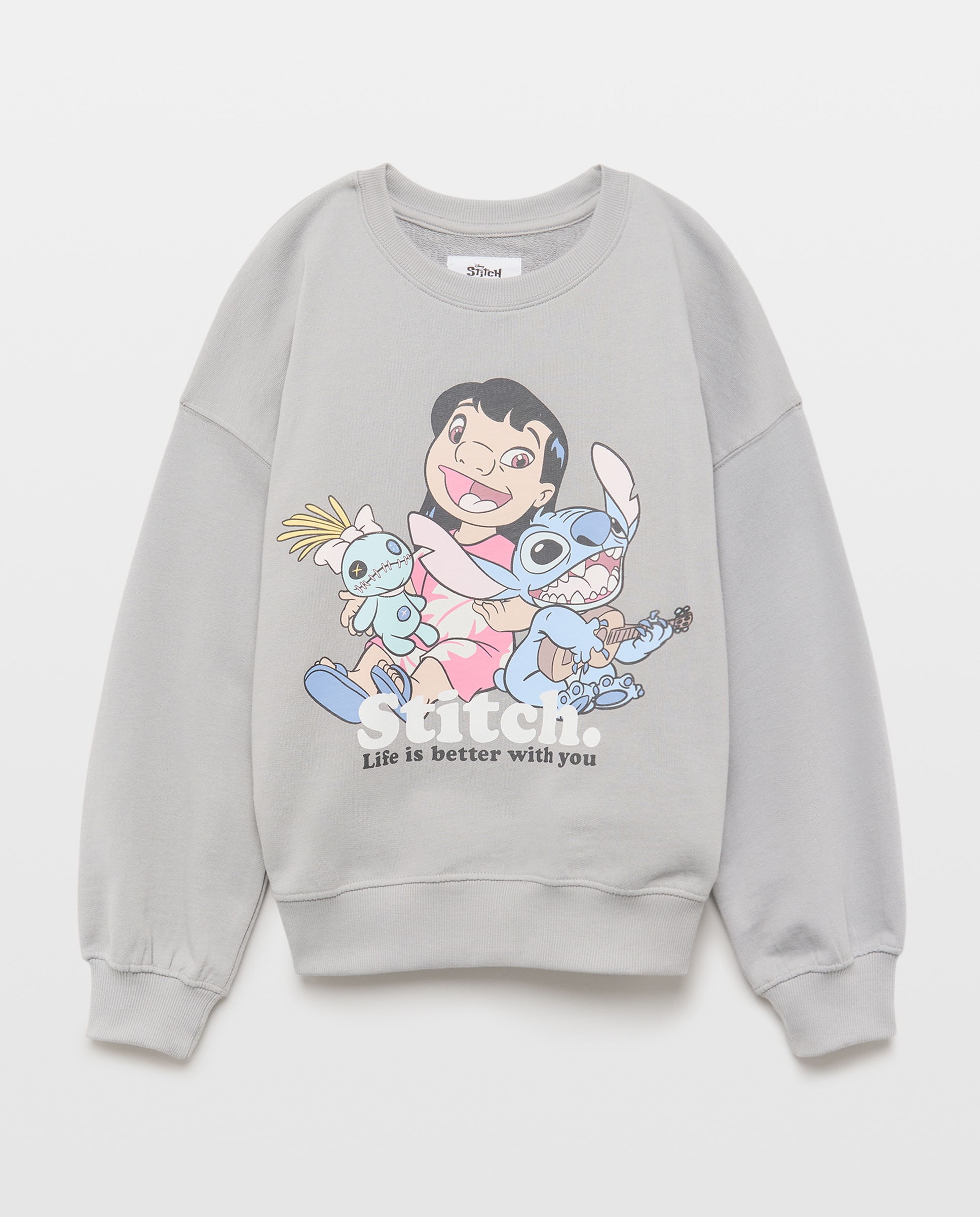 Sweatshirt com Decote Redondo e Estampado Posicional de Fantasia Lilo&Stitch Kids El Corte Inglés Cinzento-4