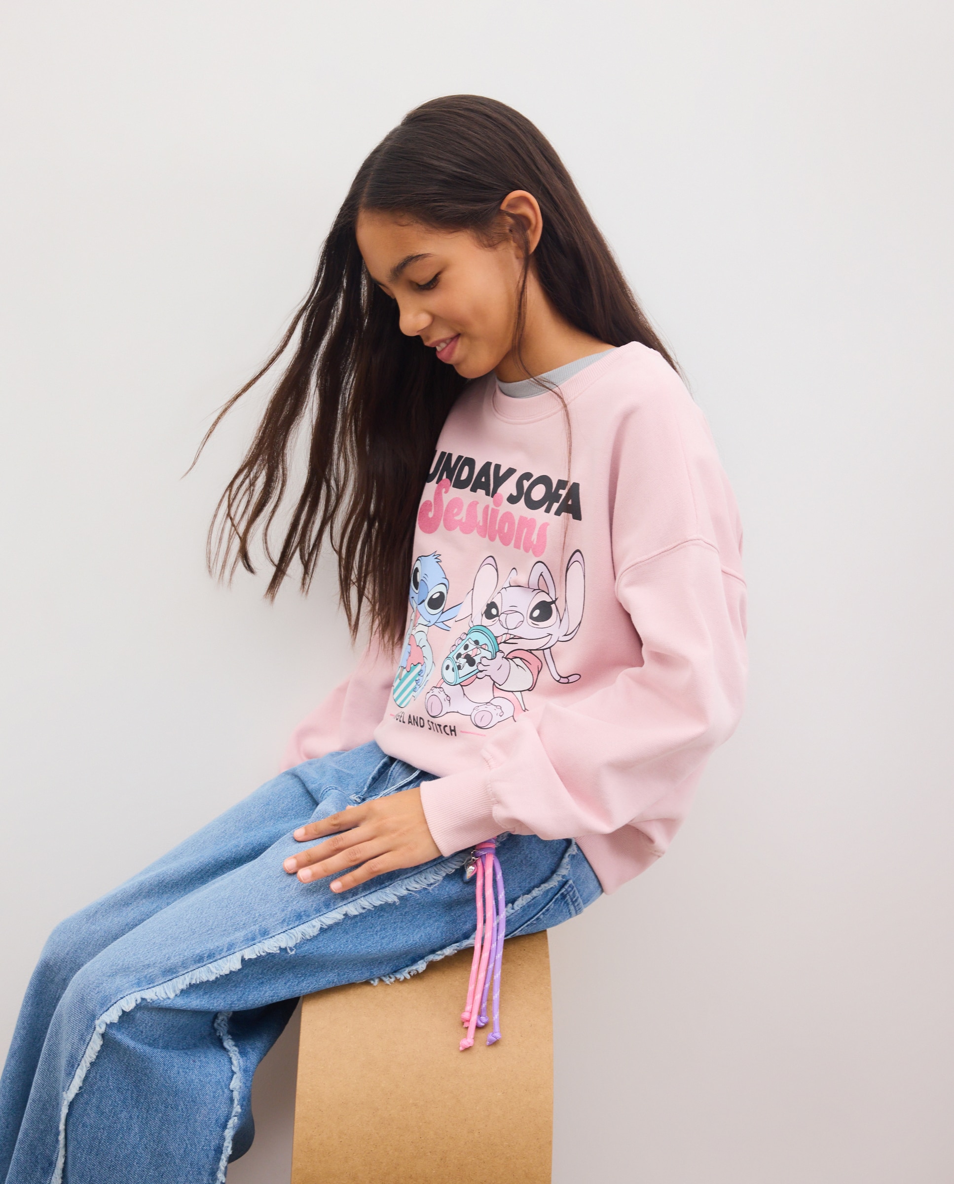Sudadera de niña cuello caja estampado posicional STITCH&ANGEL con foil - Kids El Corte Inglés - Rosa Rosa-1