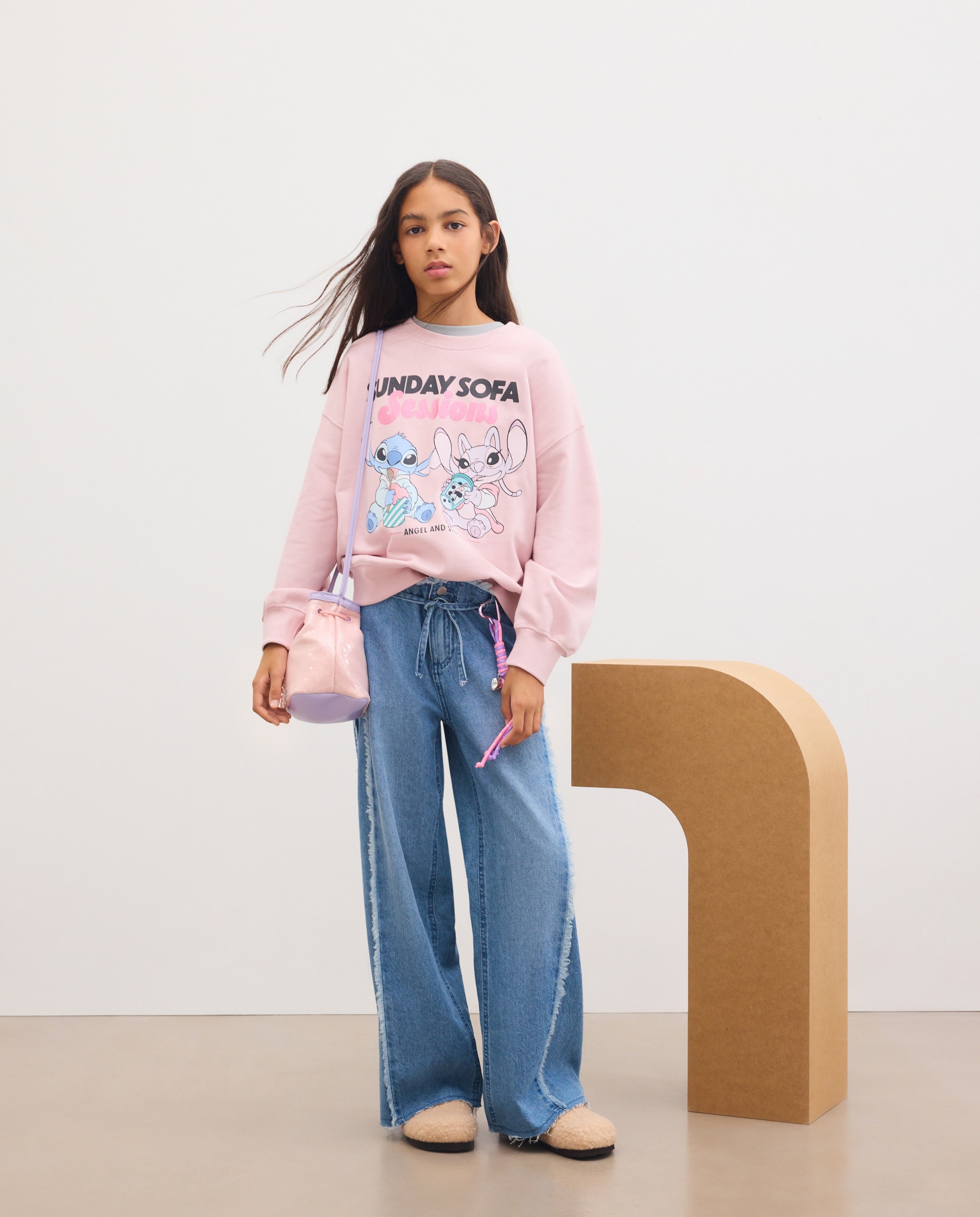 Sudadera de niña cuello caja estampado posicional STITCH&ANGEL con foil - Kids El Corte Inglés - Rosa Rosa-2