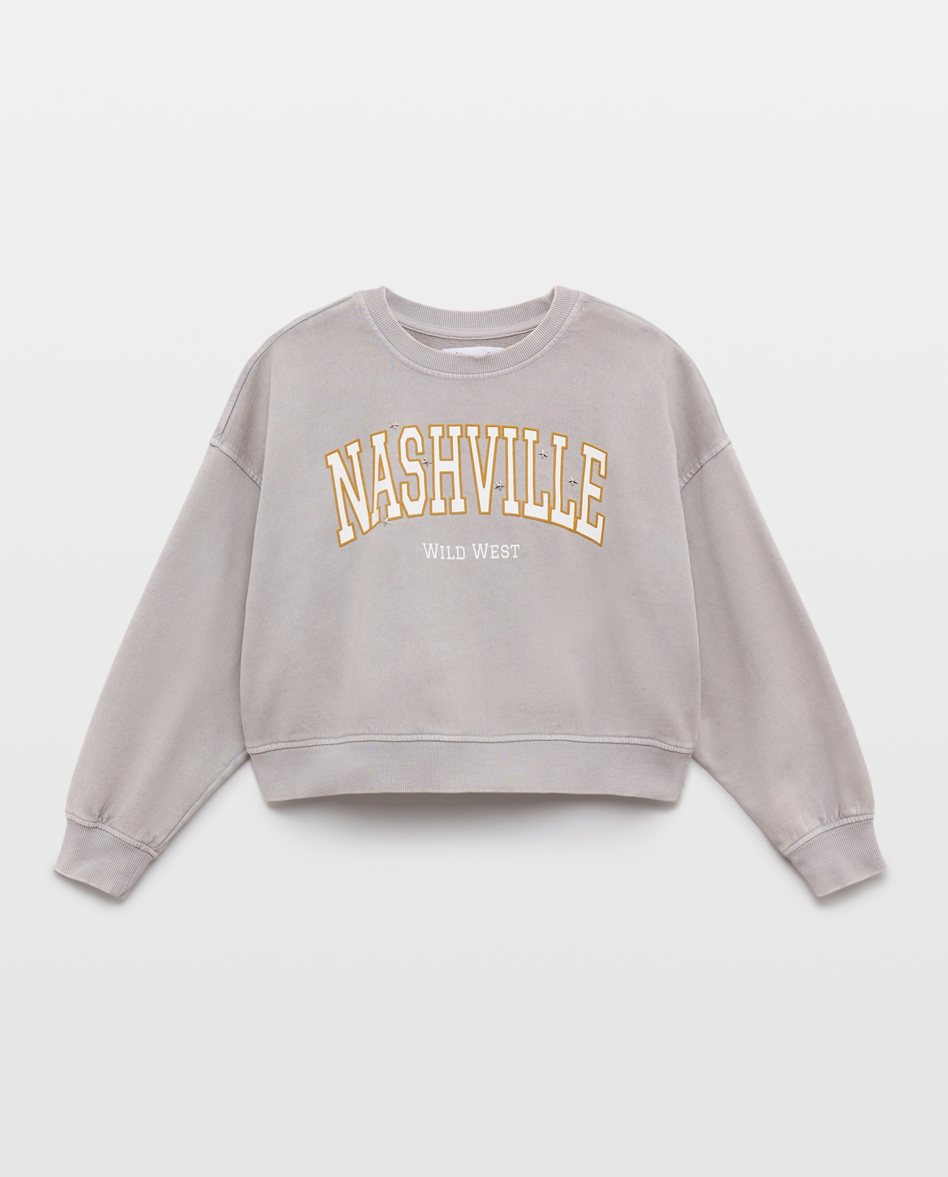 Imagem 0 de Sweatshirt de Decote Redondo com Estampado Posicional com Tachas