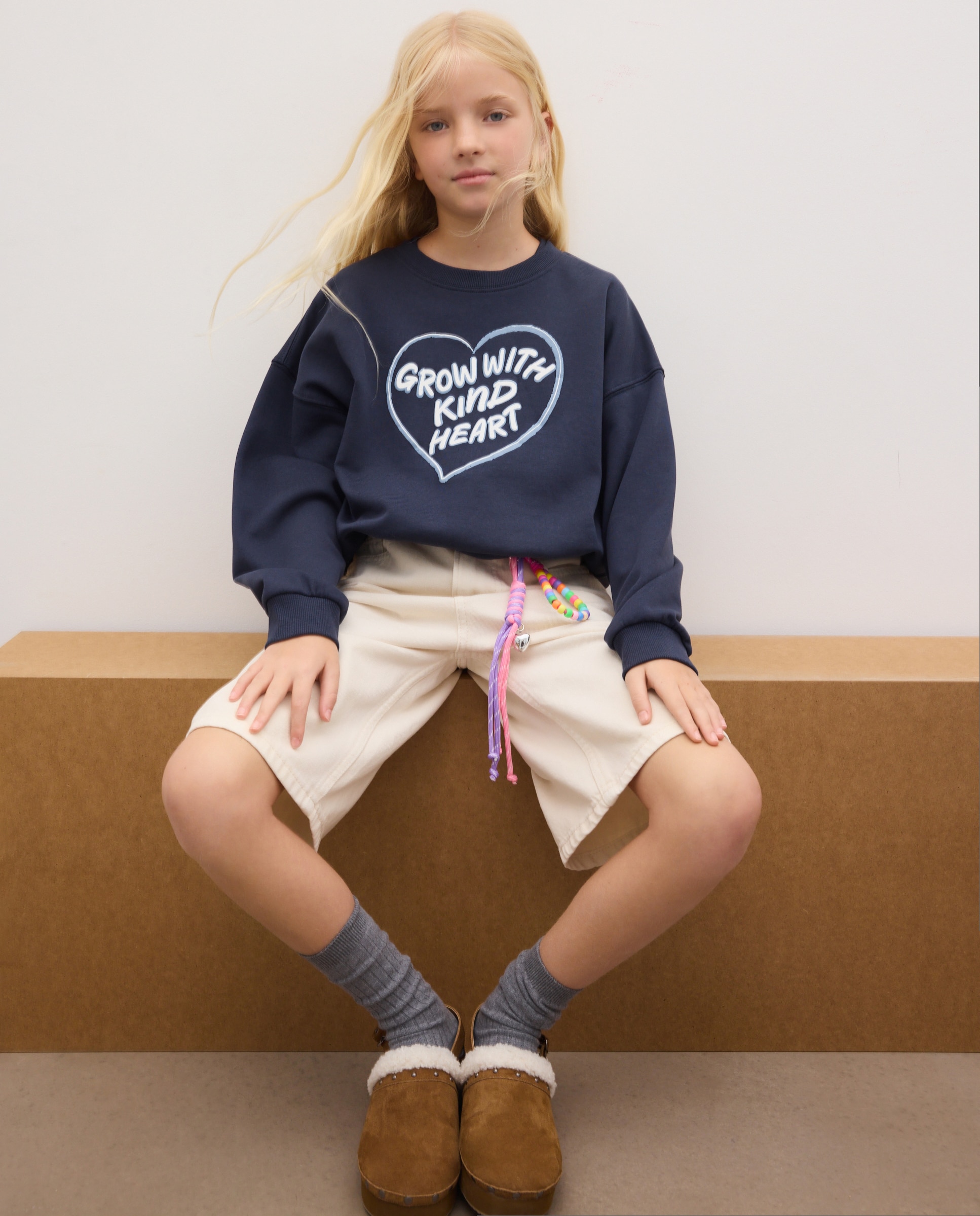 Sudadera felpa cuello caja básica con posicional puff print "corazón" de niña - Kids El Corte Inglés - Azul marino Azul marino-2