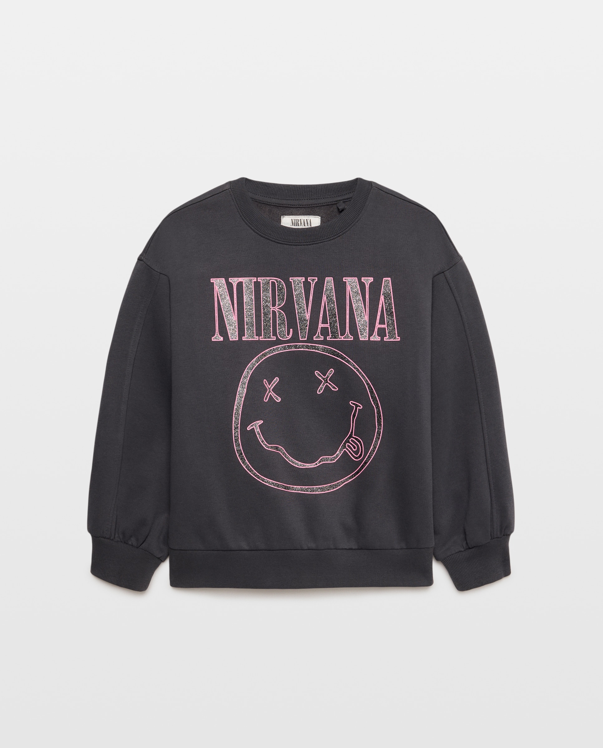 Sweatshirt de Decote Redondo com Estampado NIRVANA com Glitter Cinzento-4