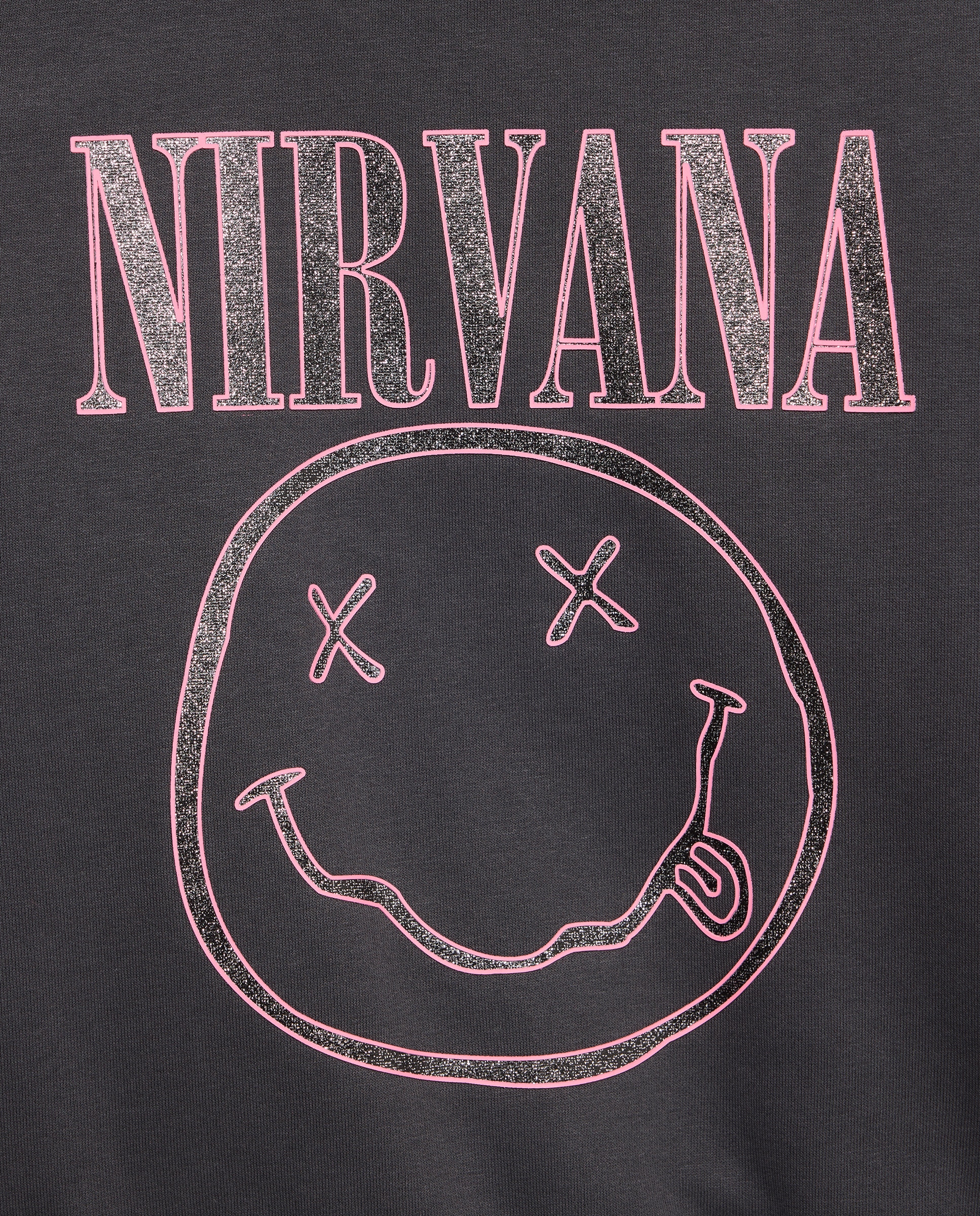 Sweatshirt de Decote Redondo com Estampado NIRVANA com Glitter Cinzento-5