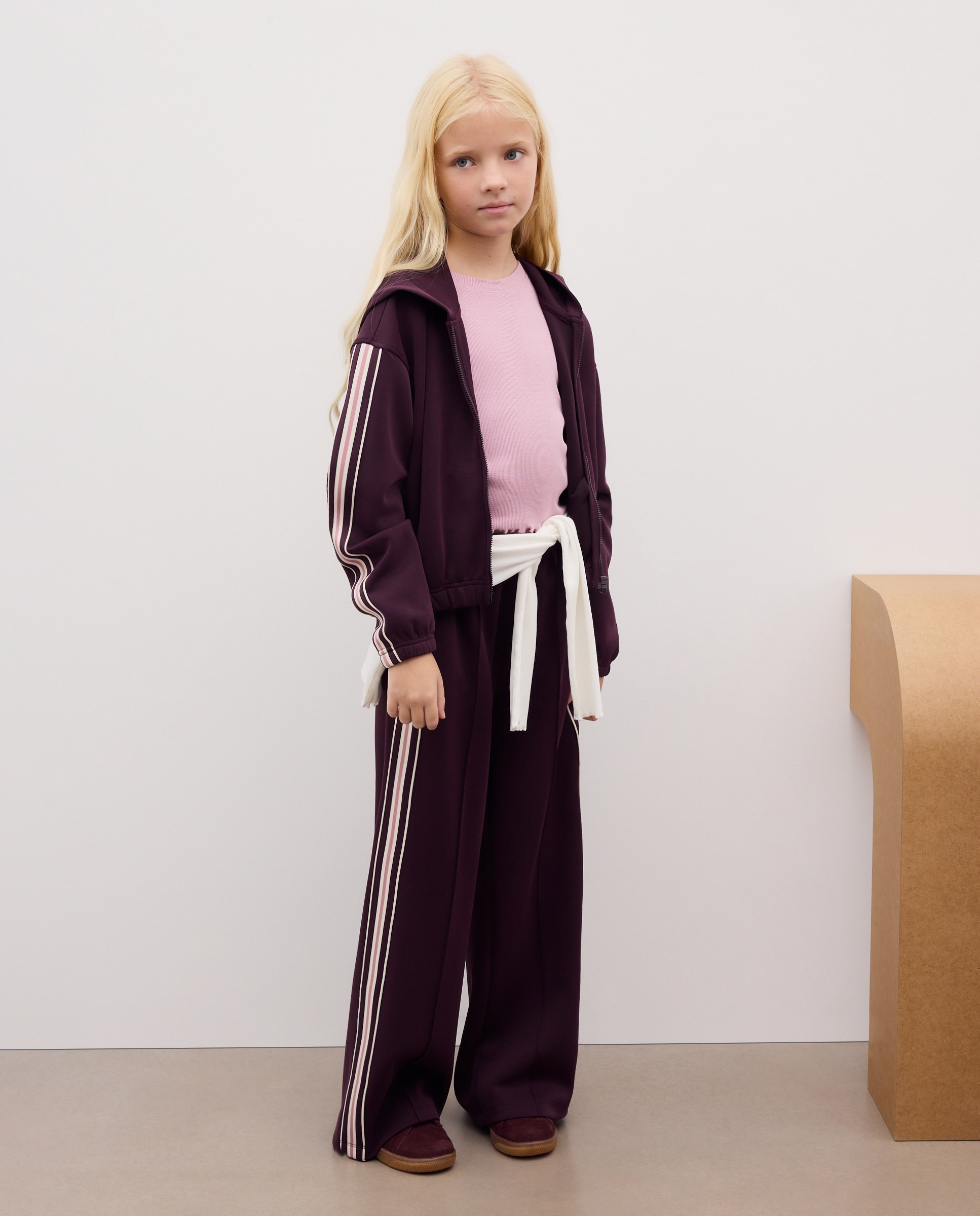 Sudadera modal abierta con capucha y detalle en mangas de niña - Kids El Corte Inglés - Burdeos Burdeos-2