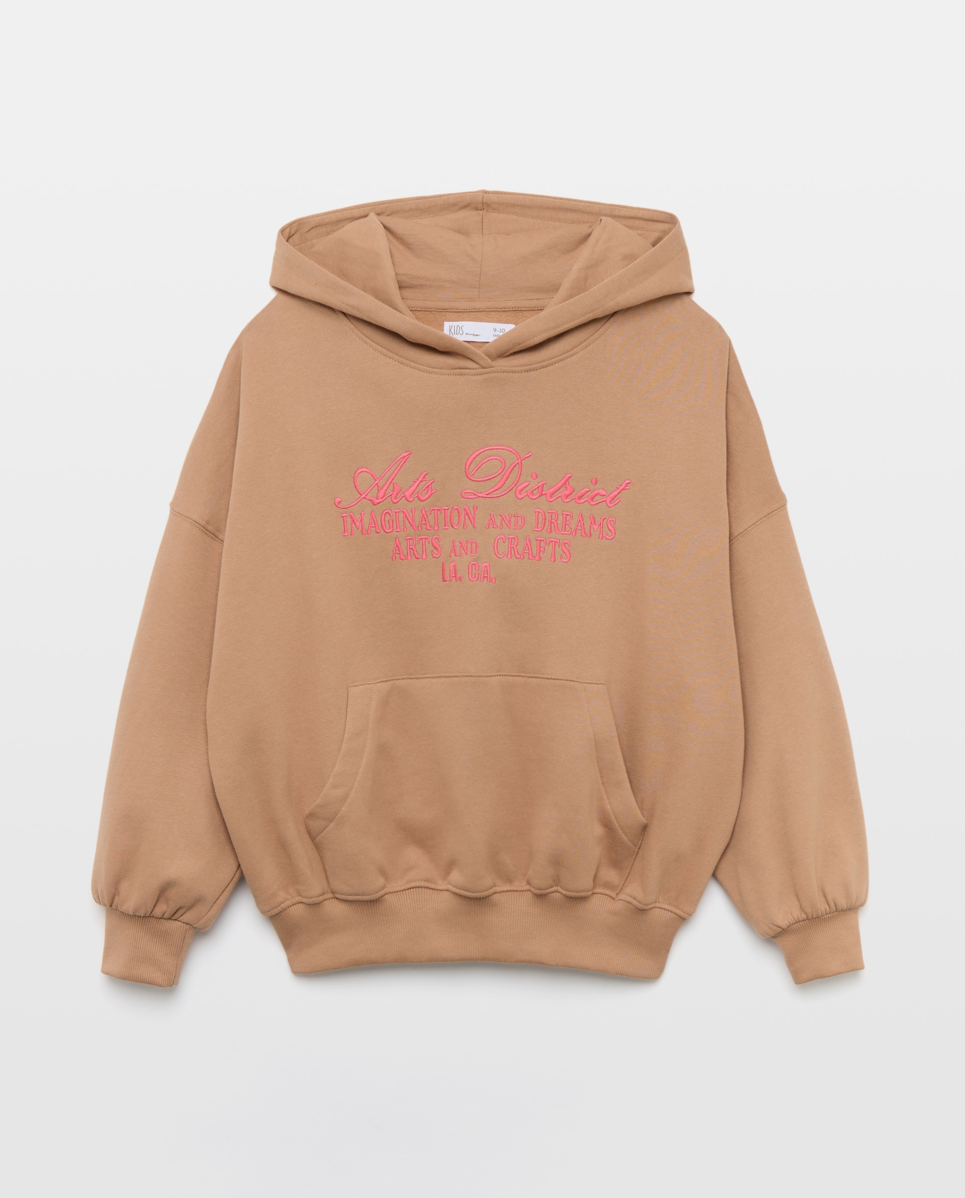 Sweatshirt Fechada com Capuz Oversize e com Estampado Posicional Varsity Bordado Castanho-5