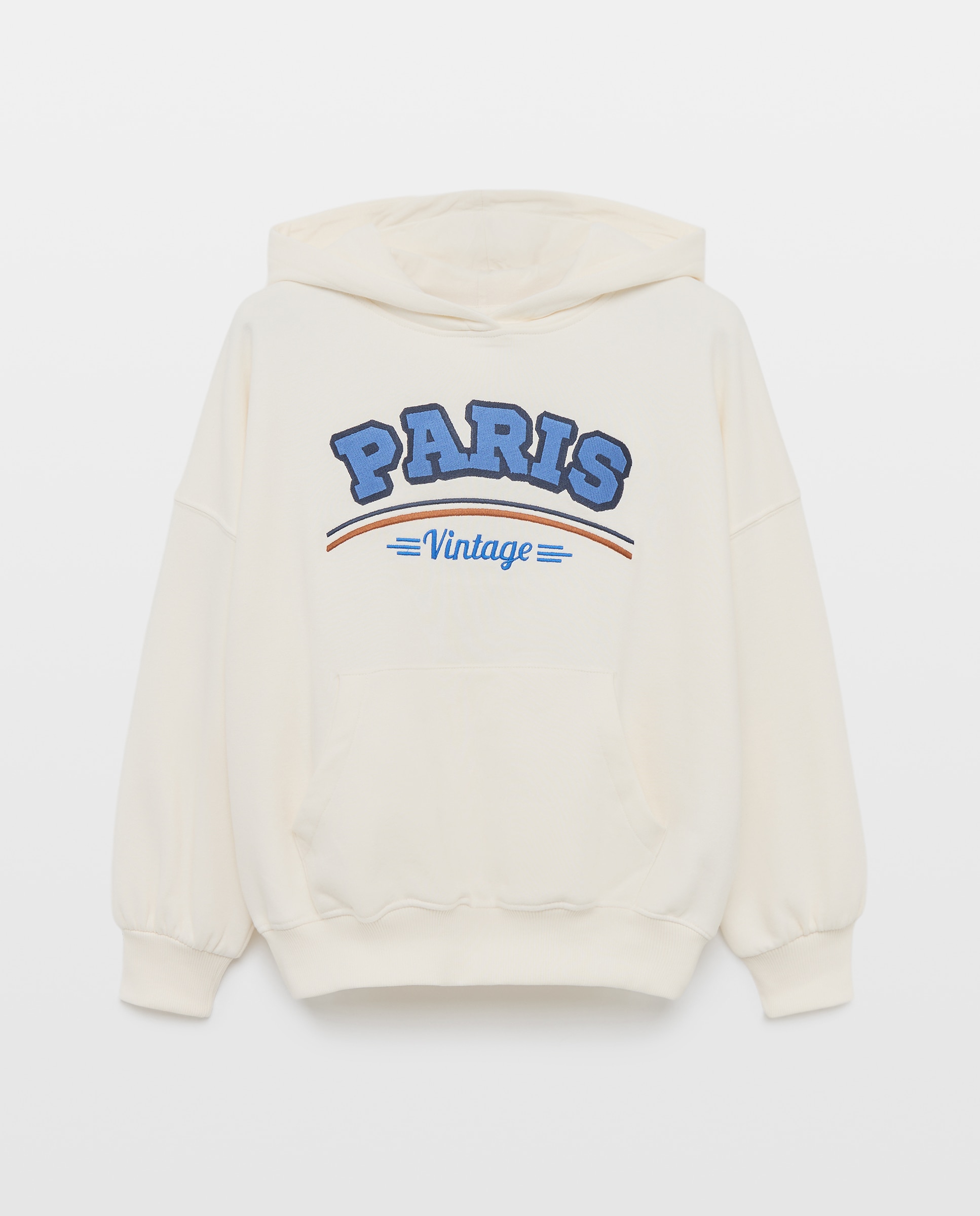 Sweatshirt Fechada com Capuz Oversize e com Estampado Posicional Varsity Bordado Branco-4