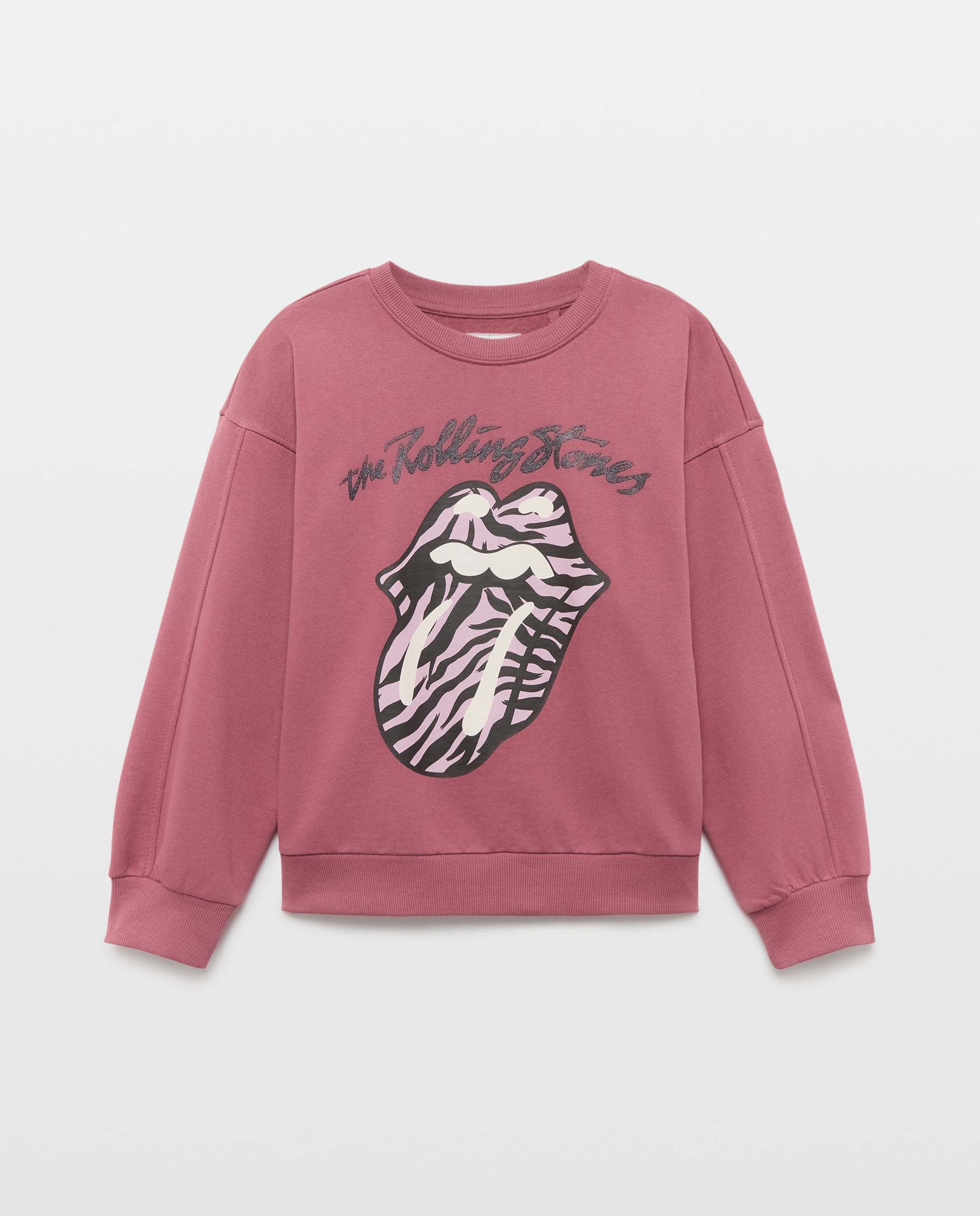 Sweatshirt de Decote Redondo com Animal Print Rolling Stones Rosa-4