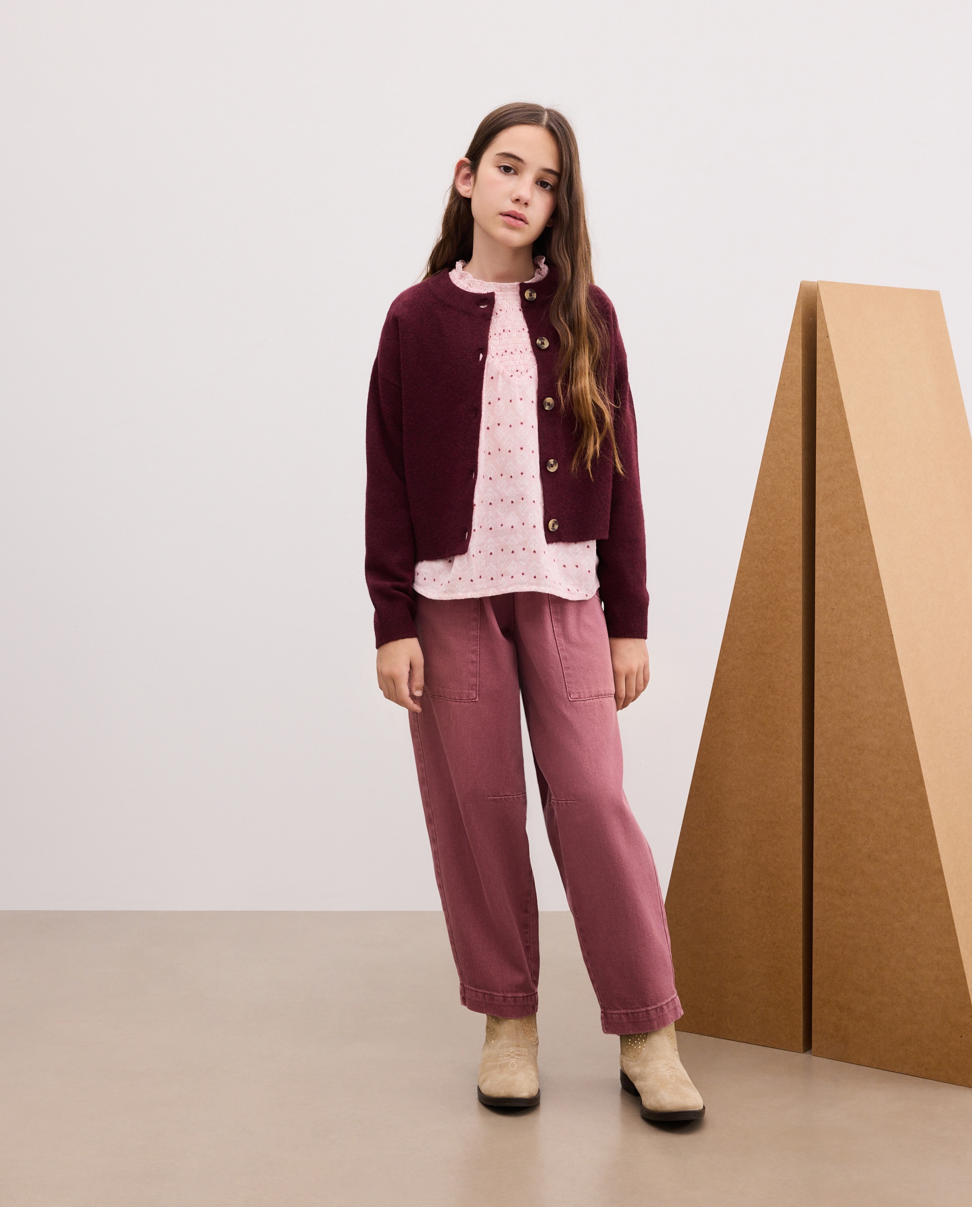 Chaqueta punto lisa galga media de niña - Kids El Corte Inglés - Burdeos Burdeos-2