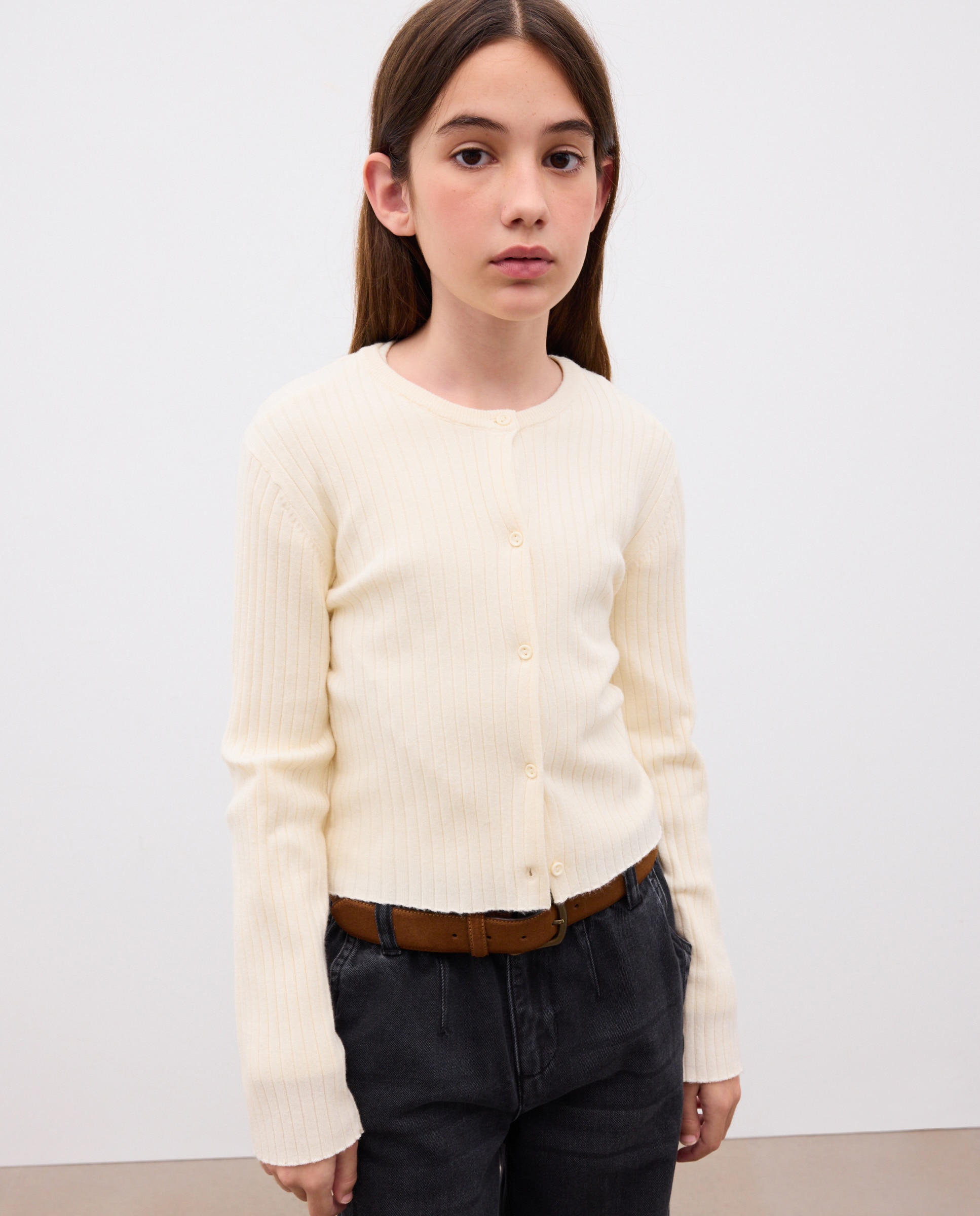 Chaqueta lisa punto rib de niña - Kids El Corte Inglés - 120 Crudo 120 Crudo-1