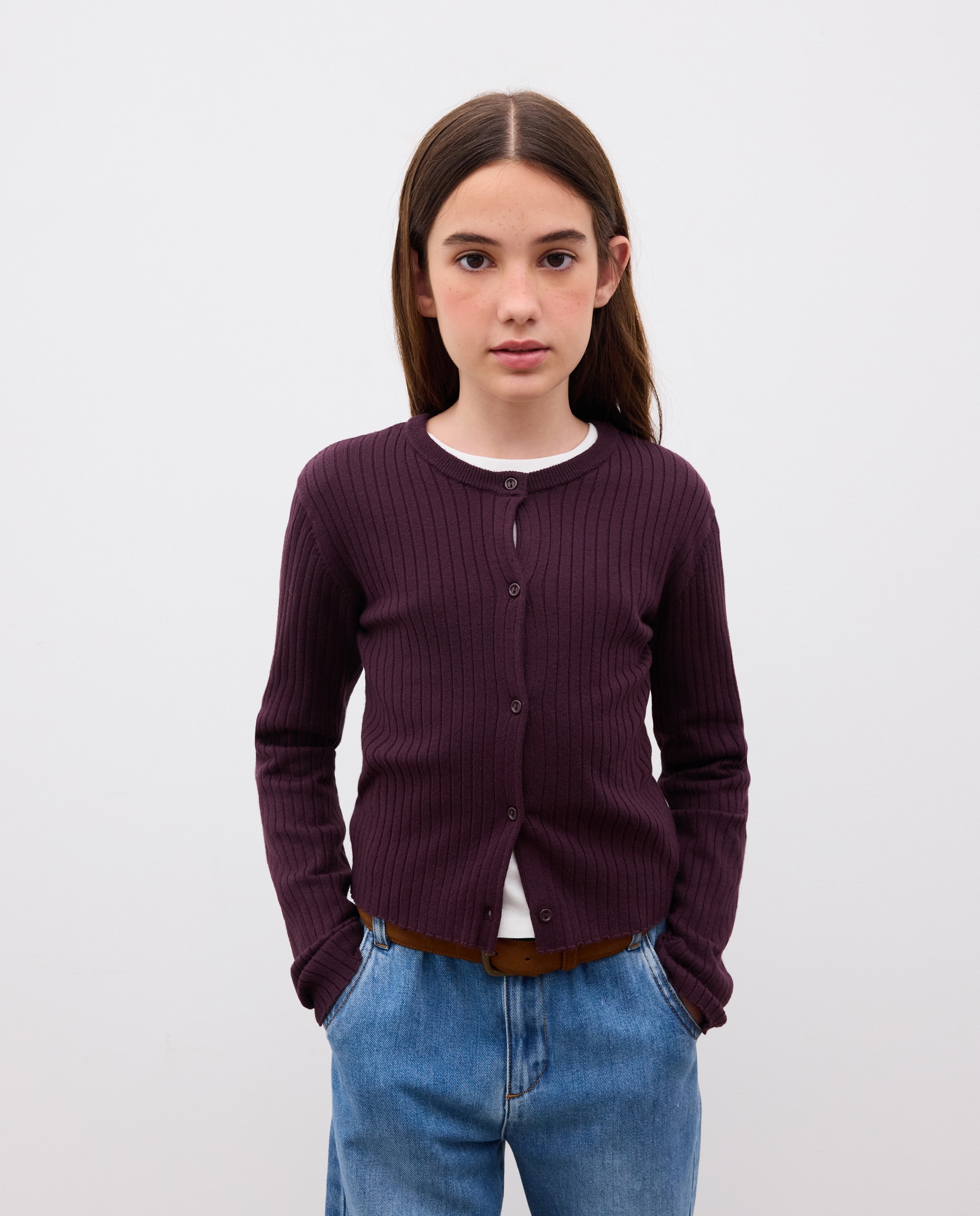 Chaqueta lisa punto rib de niña - Kids El Corte Inglés - Burdeos Burdeos-2