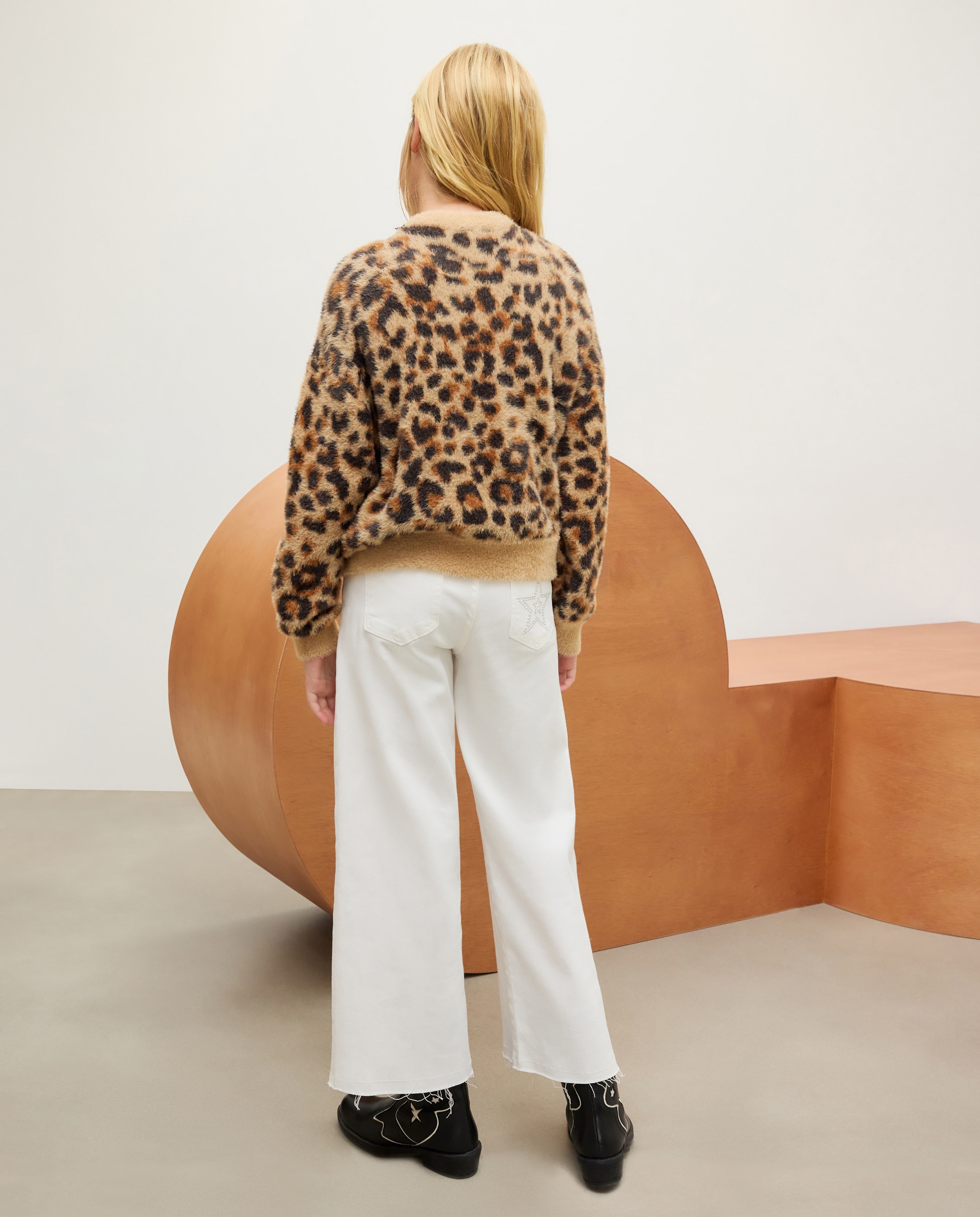 Camisola de Malha com Pelo e Intársia de Leopardo Camel-3