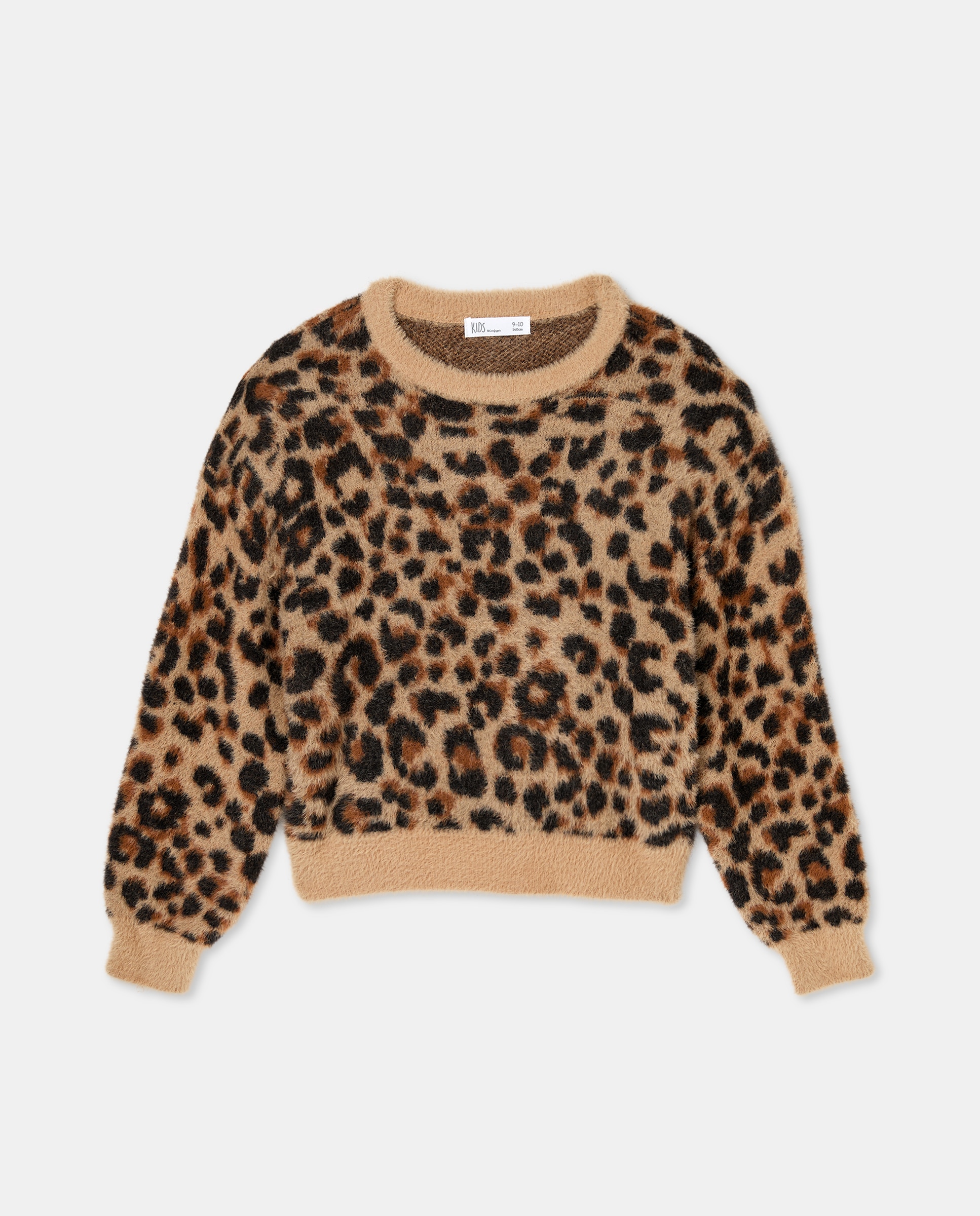 Camisola de Malha com Pelo e Intársia de Leopardo Camel-4