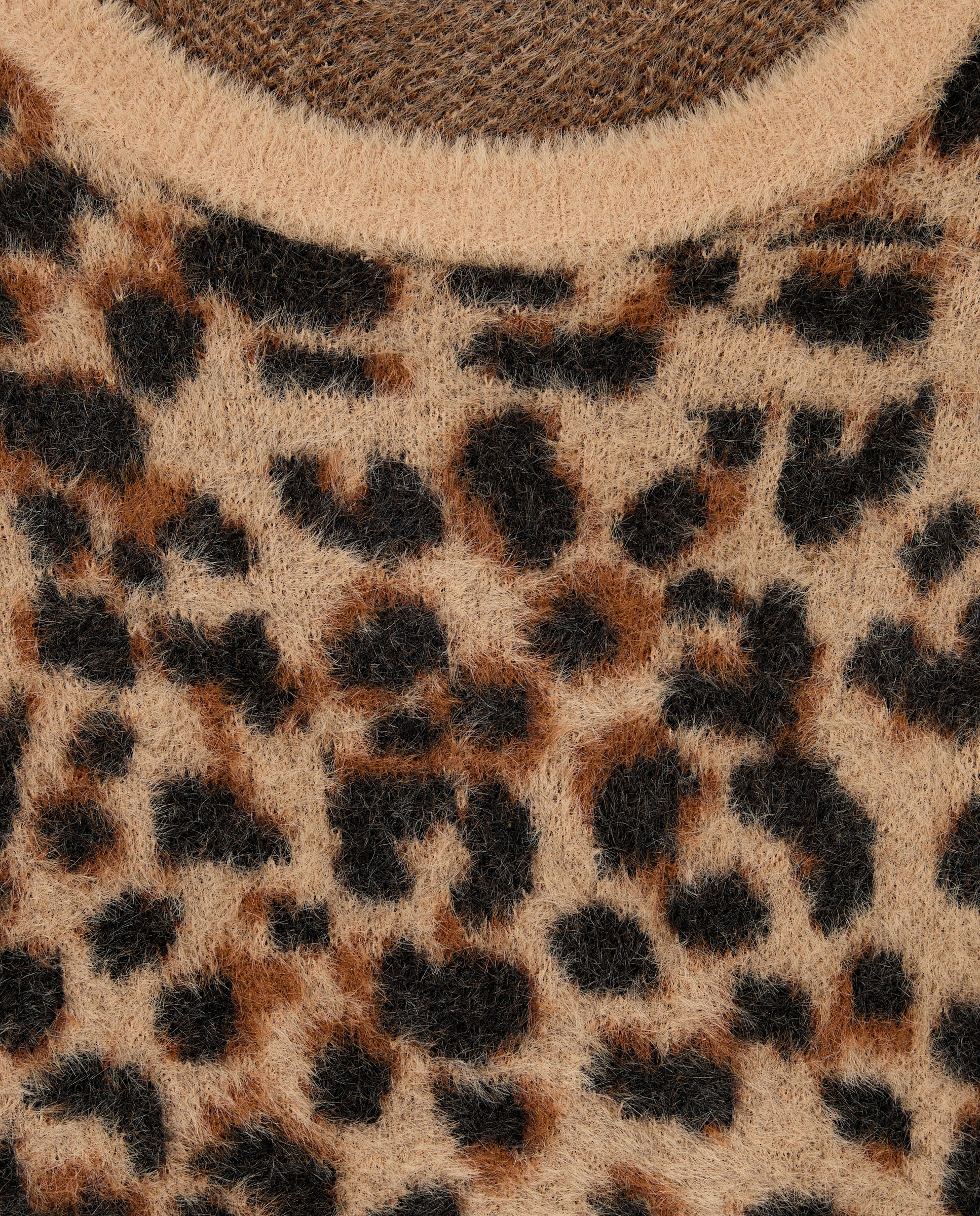 Camisola de Malha com Pelo e Intársia de Leopardo Camel-5