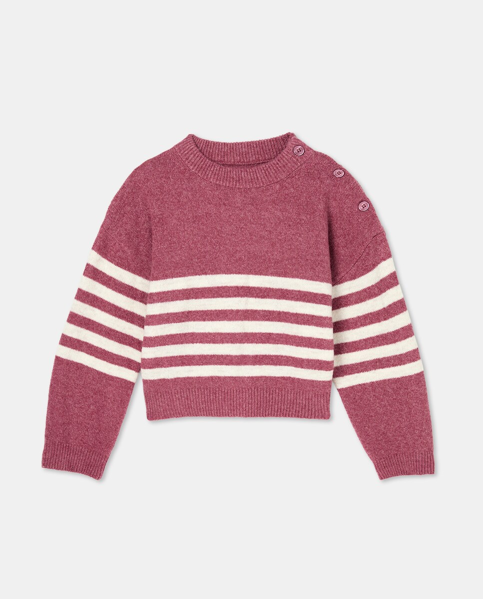 Camisola de Malha Básica às Riscas Rosa-4