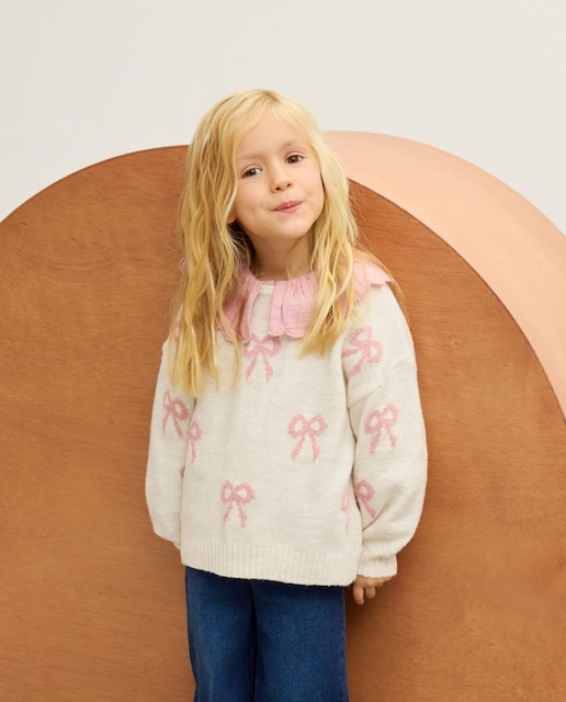 Imagem 0 de Camisola de Malha com Decote Redondo e Intársia Floral em Fila