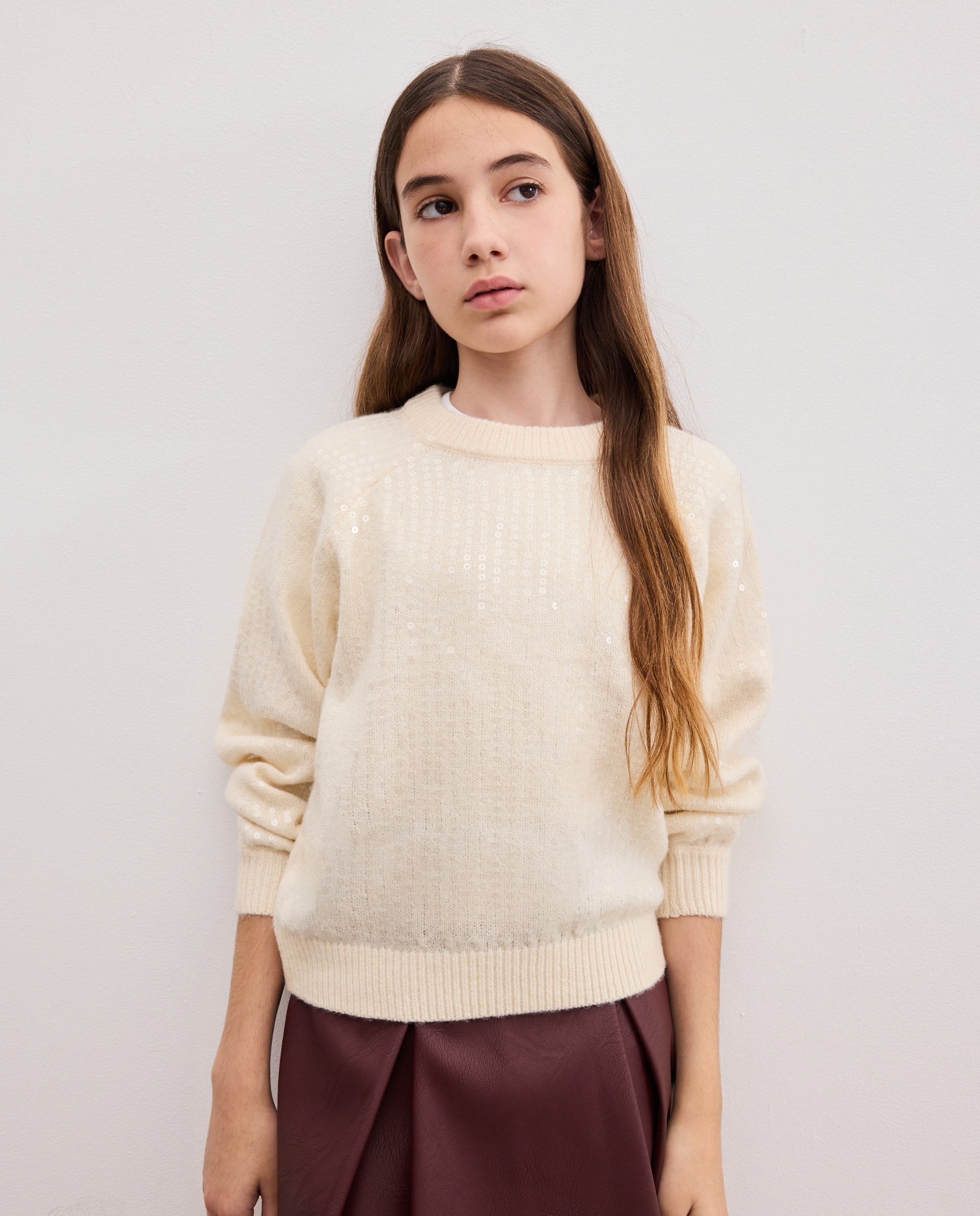 Jersey liso cuello caja lentejuelas de niña - Kids El Corte Inglés - 120 Crudo 120 Crudo-1
