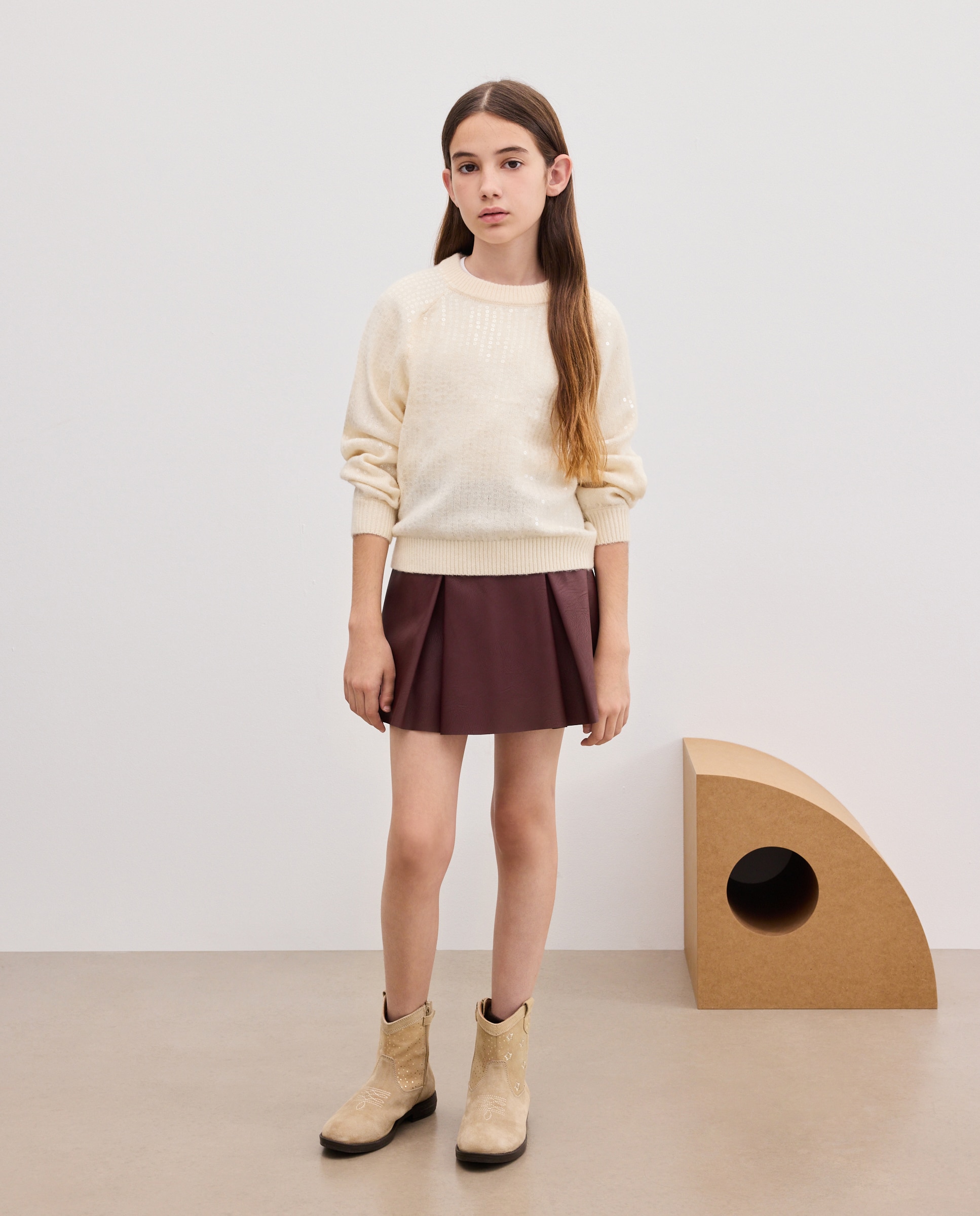Jersey liso cuello caja lentejuelas de niña - Kids El Corte Inglés - 120 Crudo 120 Crudo-2