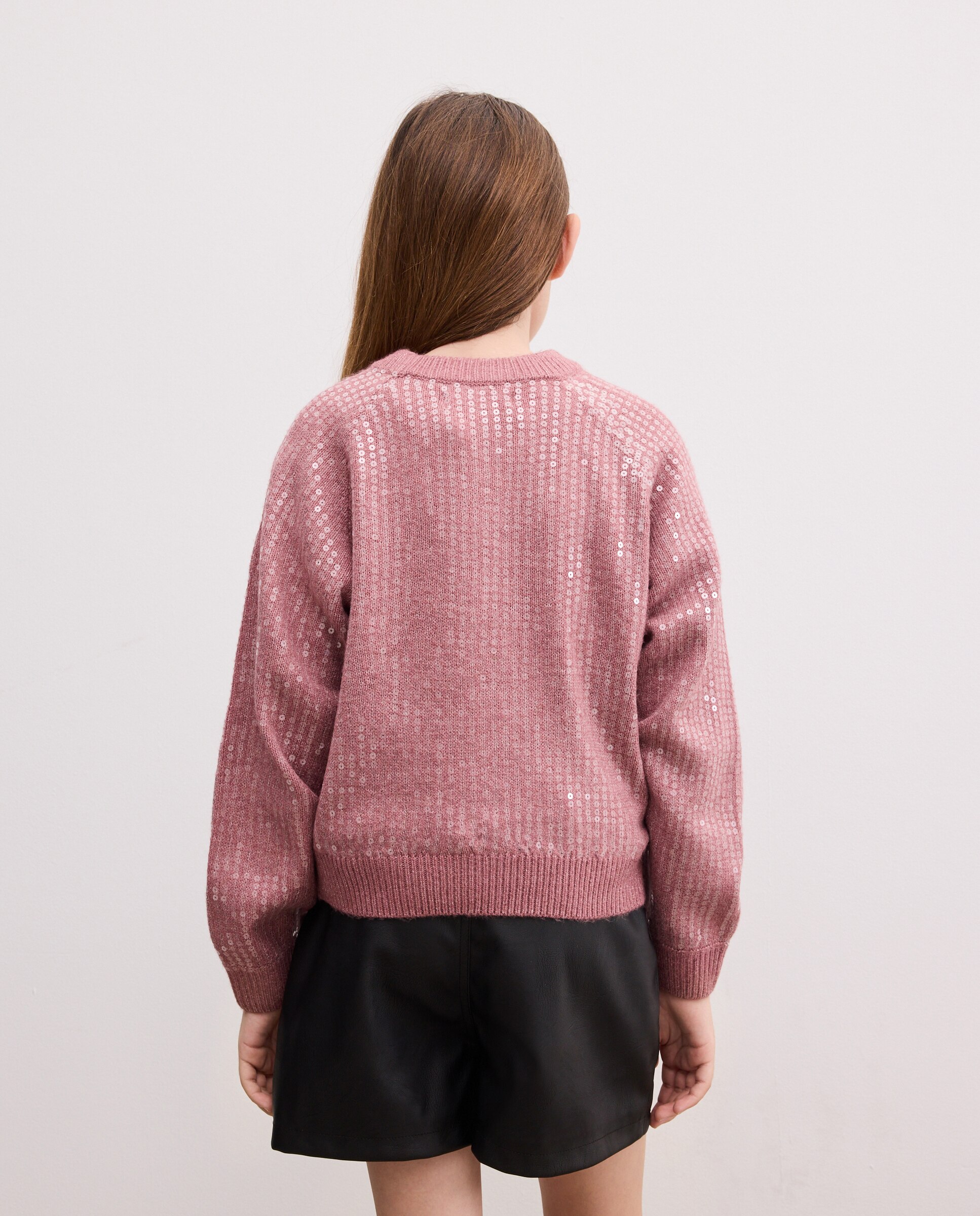 Camisola de Malha Lisa com Decote Redondo e Lantejoulas Bordeaux-3