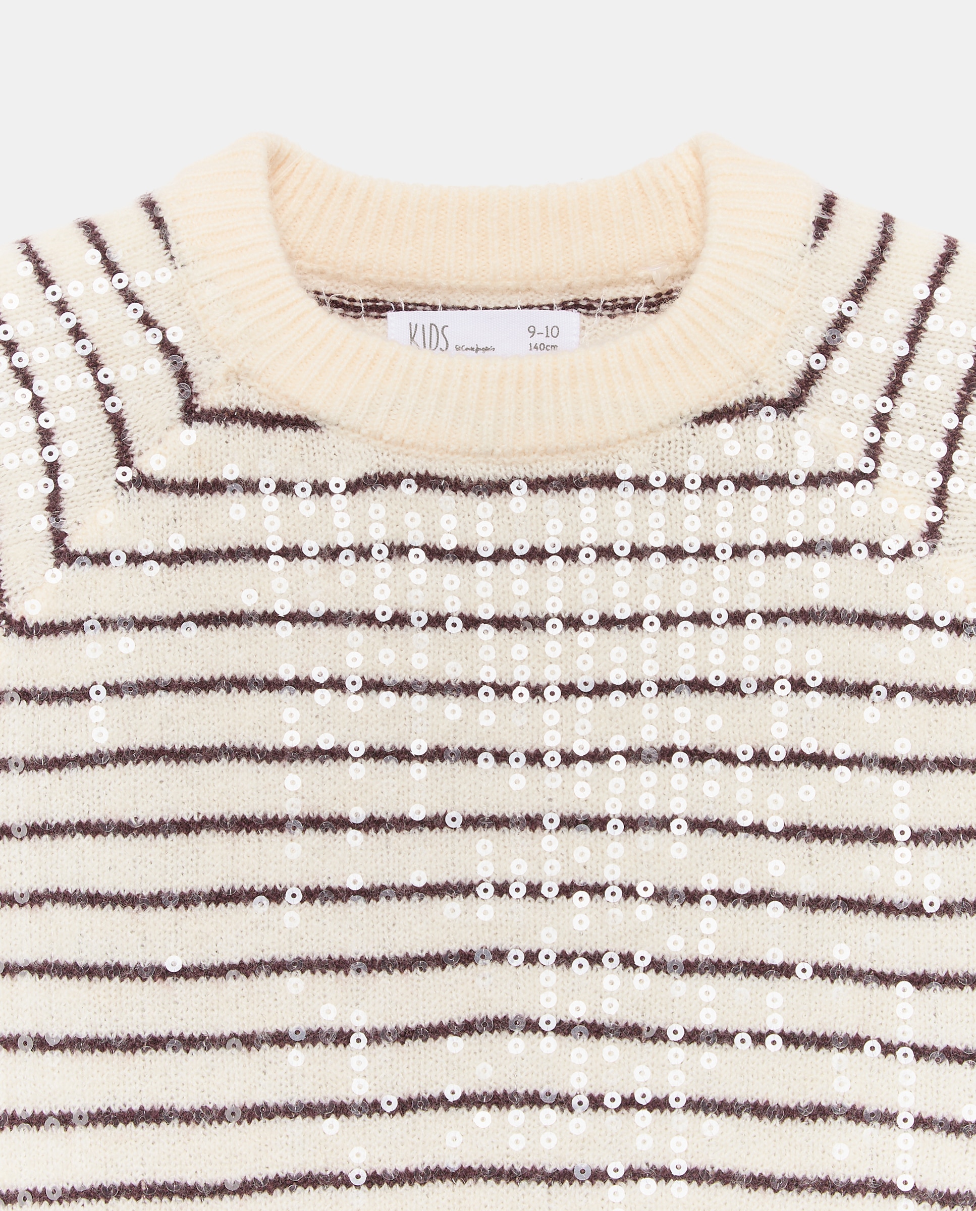 Camisola de Malha Lisa com Decote Redondo e Lantejoulas Rosa-2