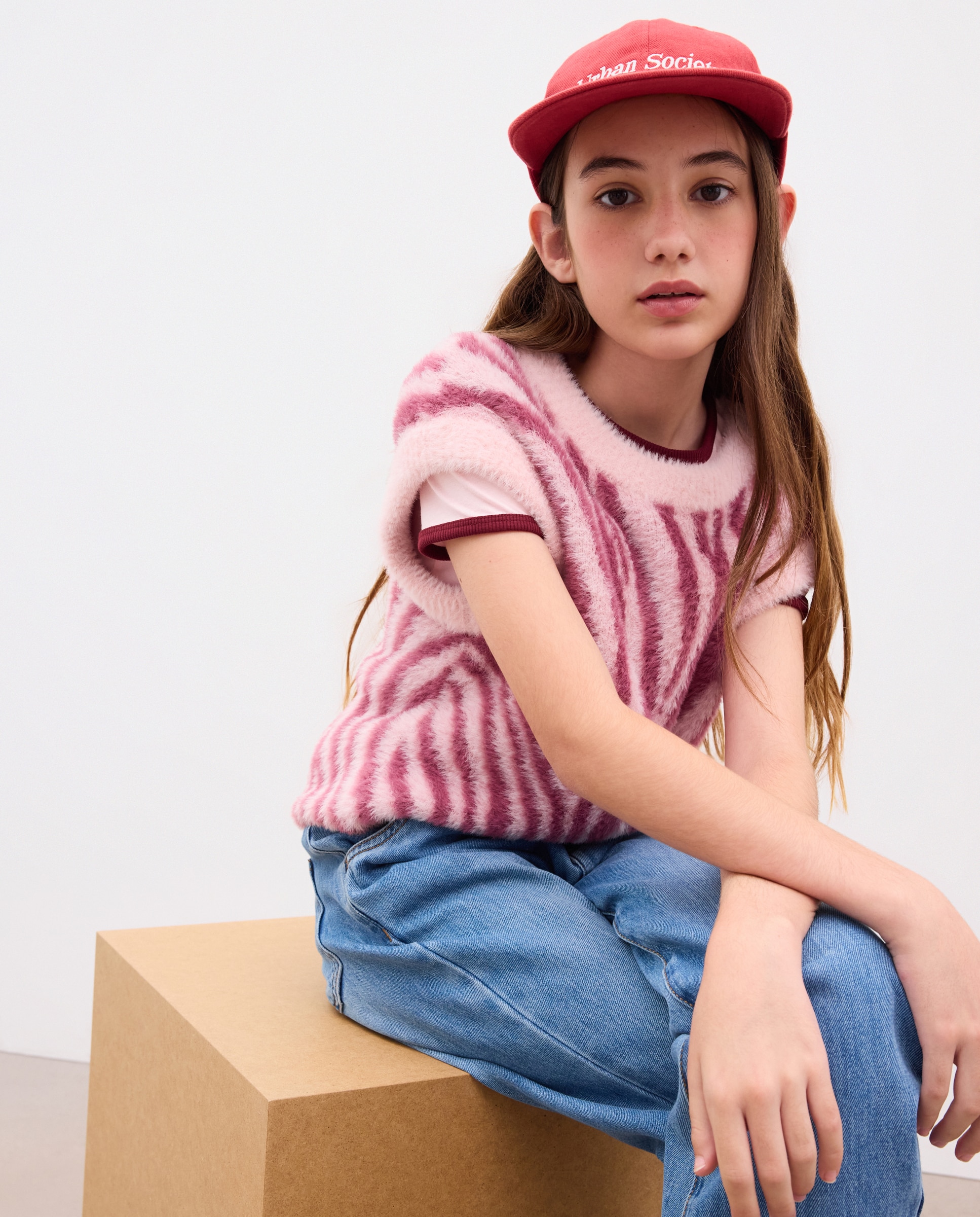Chaleco cerrado de pelo con intarsia animal print zebra de niña - Kids El Corte Inglés - Rosa Rosa-1